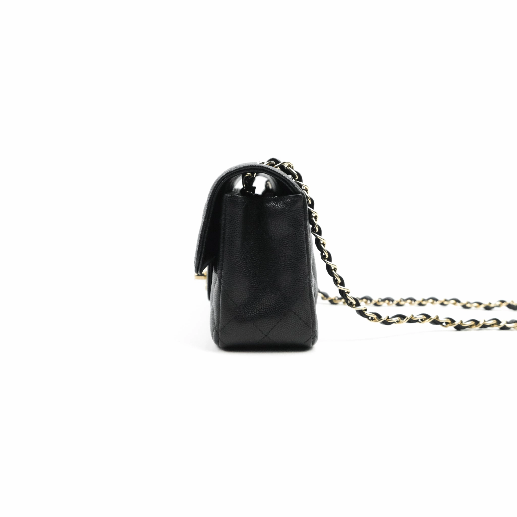Chanel Quilted Mini Rectangular Flap Black Caviar Light Gold Hardware 17C