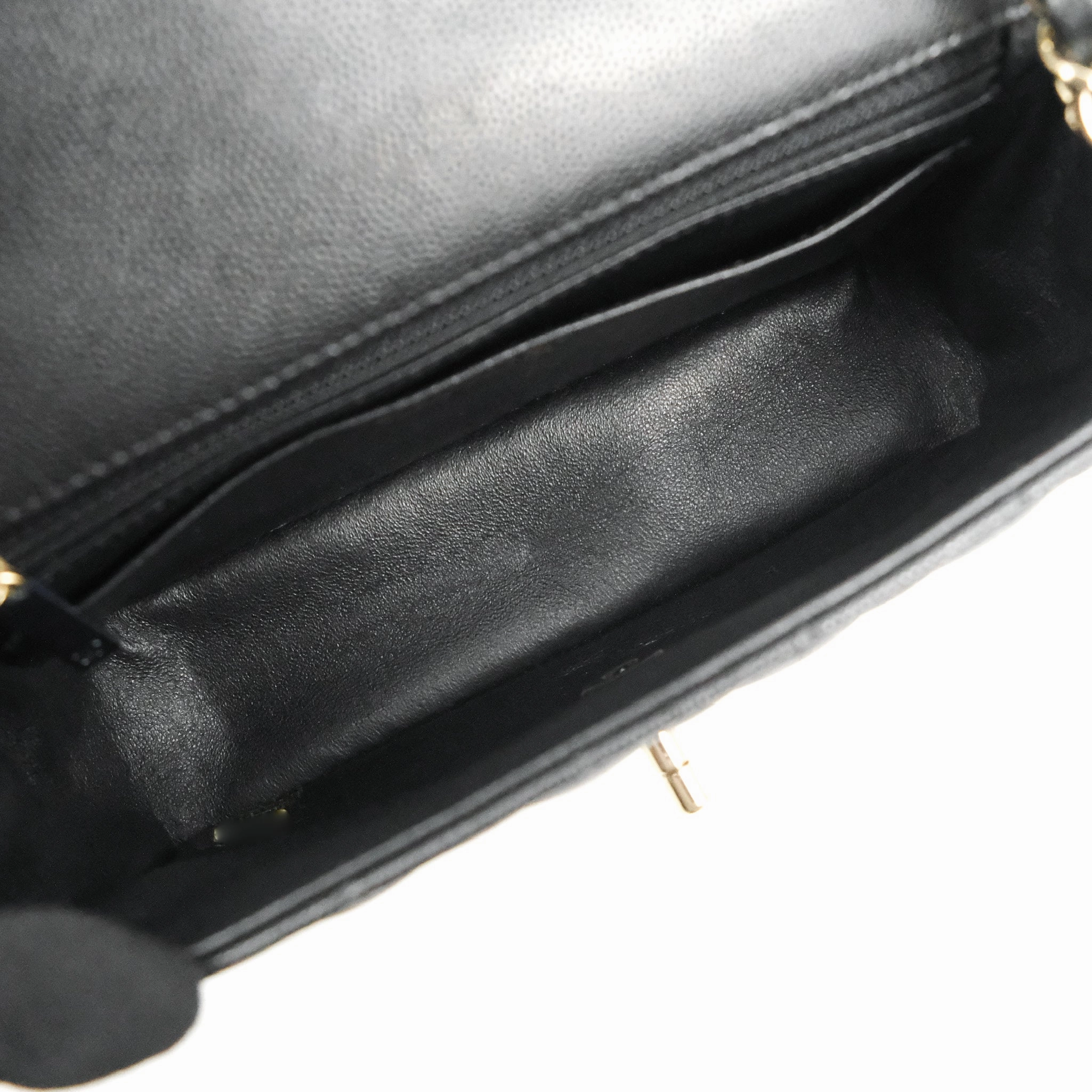 Chanel Quilted Mini Rectangular Flap Black Caviar Light Gold Hardware 17C