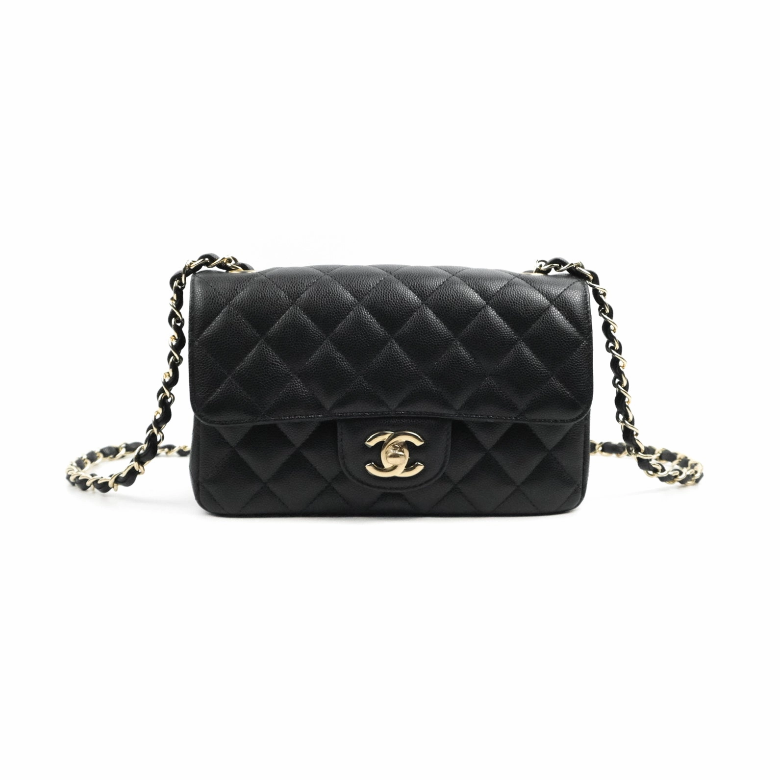 Chanel Quilted Mini Rectangular Flap Black Caviar Light Gold Hardware 17C