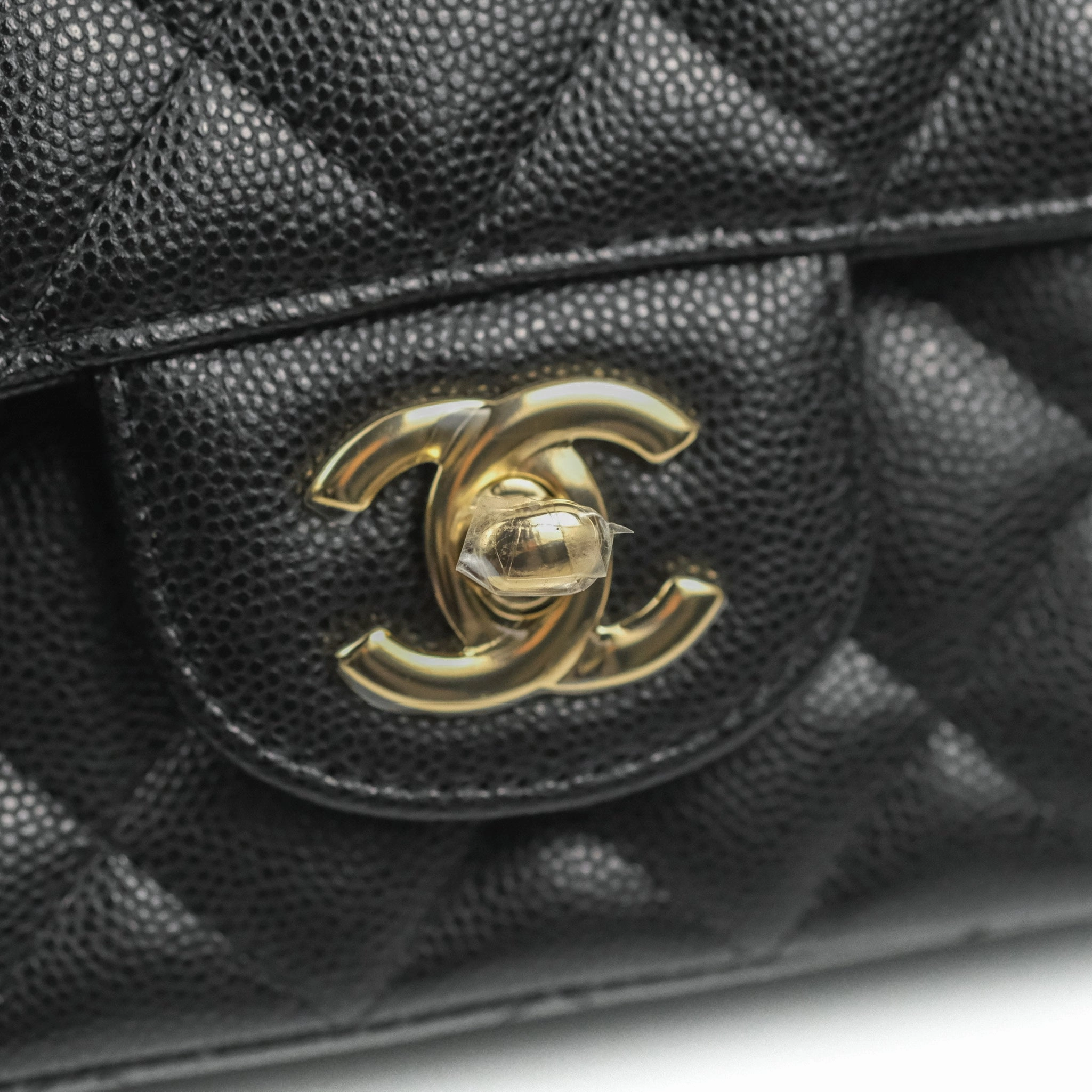 Chanel Quilted Mini Rectangular Flap Black Caviar Light Gold Hardware 17C