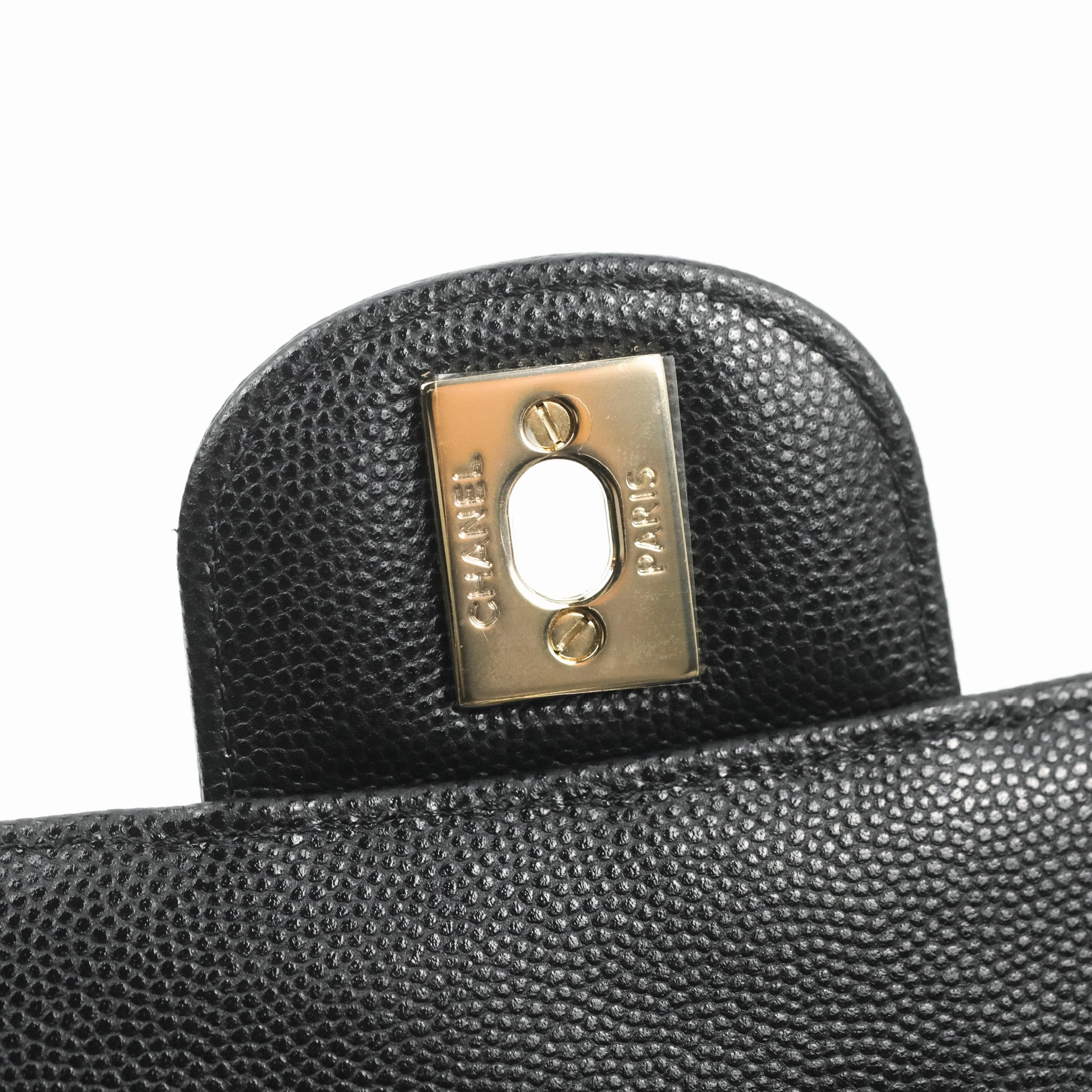 Chanel Quilted Mini Rectangular Flap Black Caviar Light Gold Hardware 17C