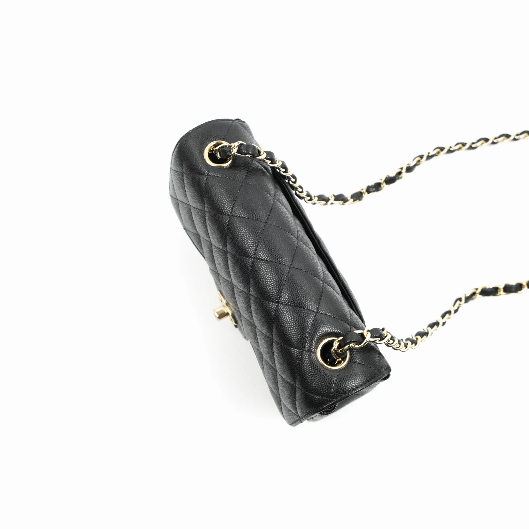 Chanel Quilted Mini Rectangular Flap Black Caviar Light Gold Hardware 17C