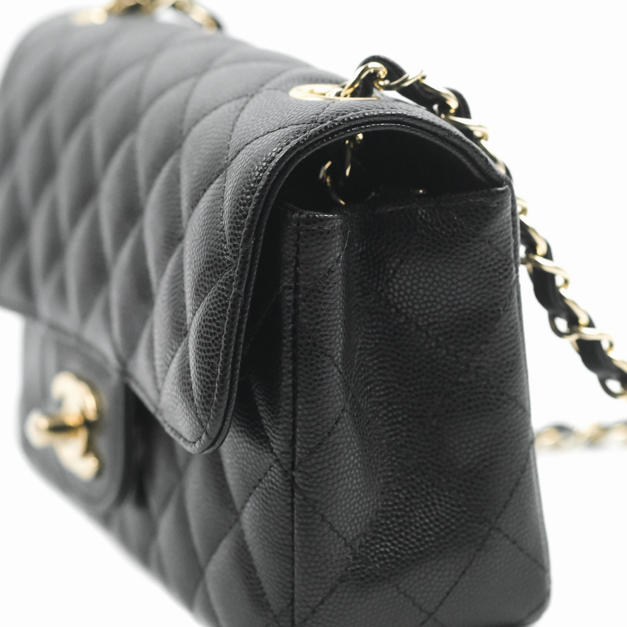 Chanel Quilted Mini Rectangular Flap Black Caviar Light Gold Hardware 17C