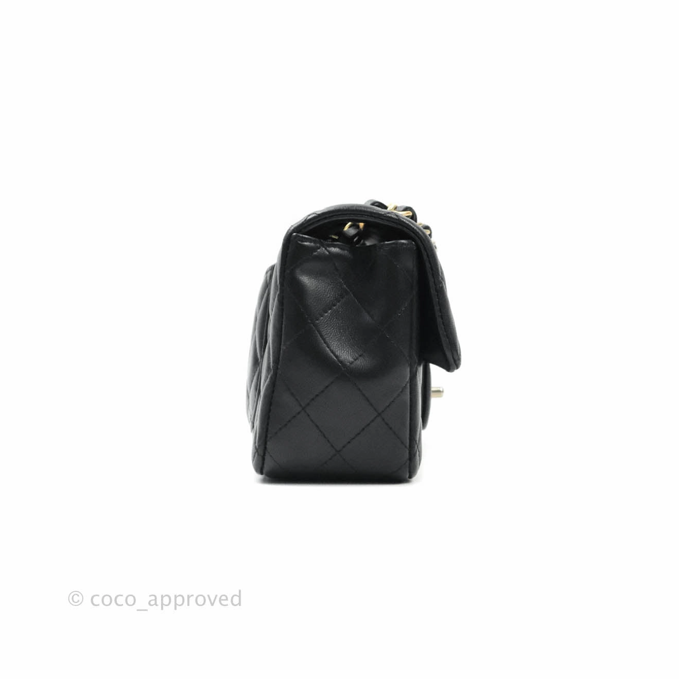 Chanel Quilted Mini Rectangular Flap Black Lambskin Aged Gold Hardware