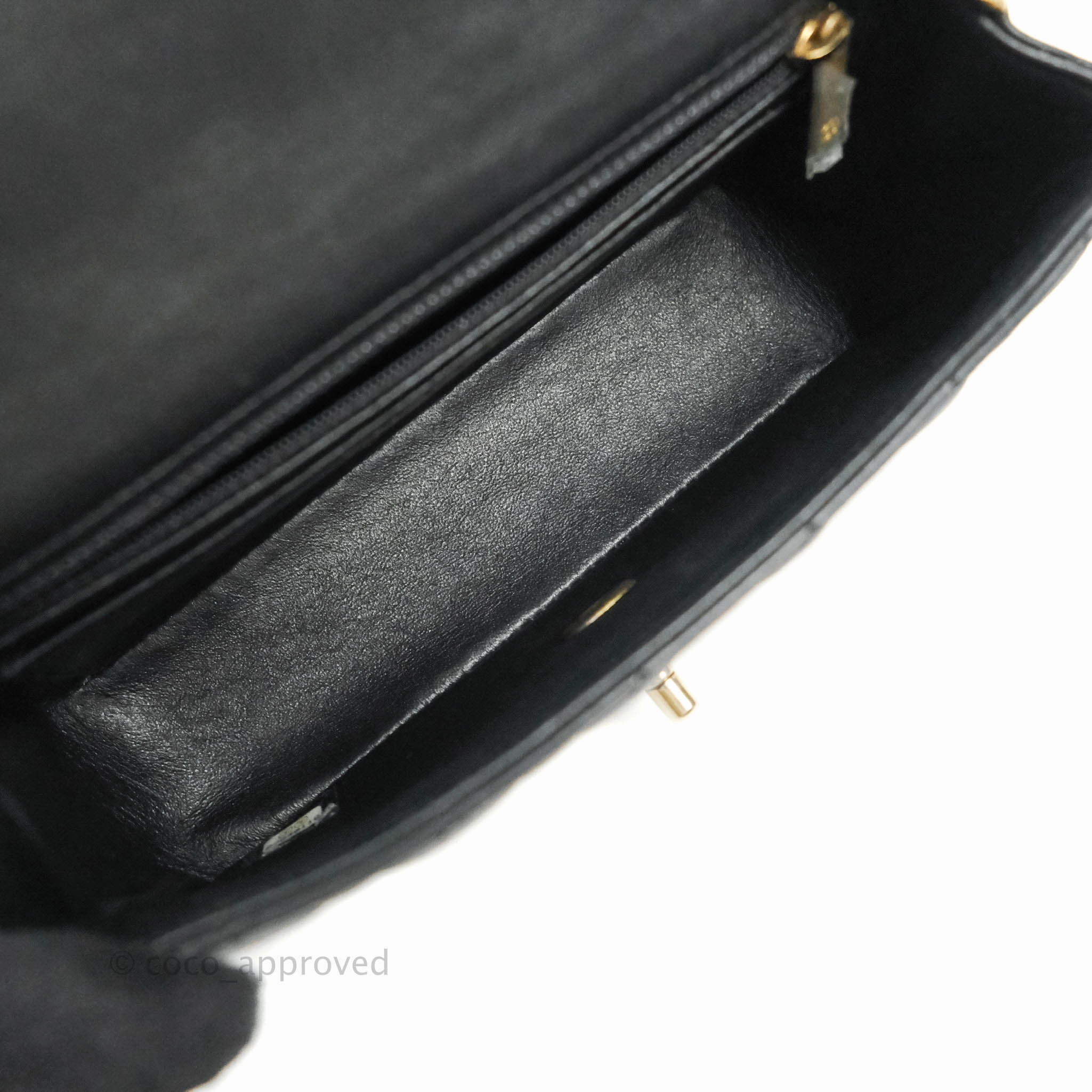 Chanel Quilted Mini Rectangular Flap Black Lambskin Aged Gold Hardware