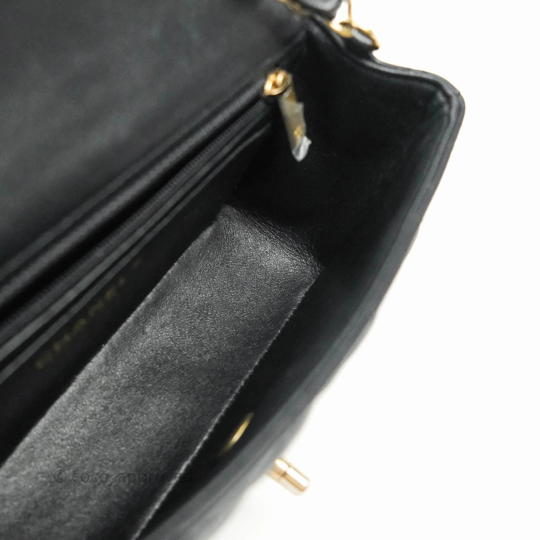 Chanel Quilted Mini Rectangular Flap Black Lambskin Aged Gold Hardware