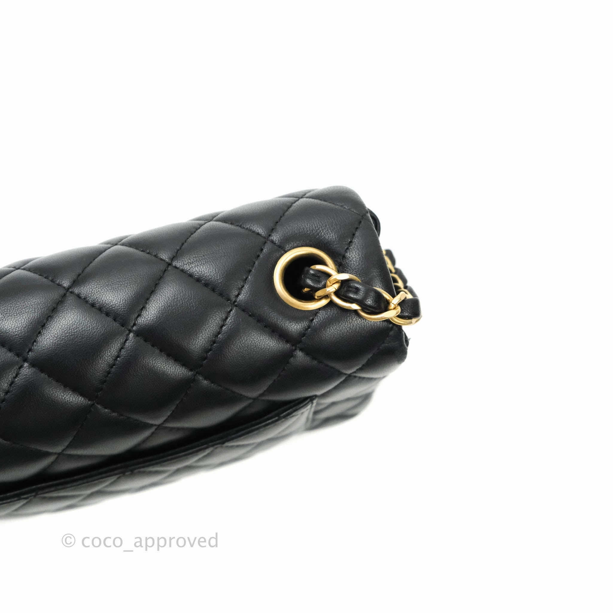Chanel Quilted Mini Rectangular Flap Black Lambskin Aged Gold Hardware