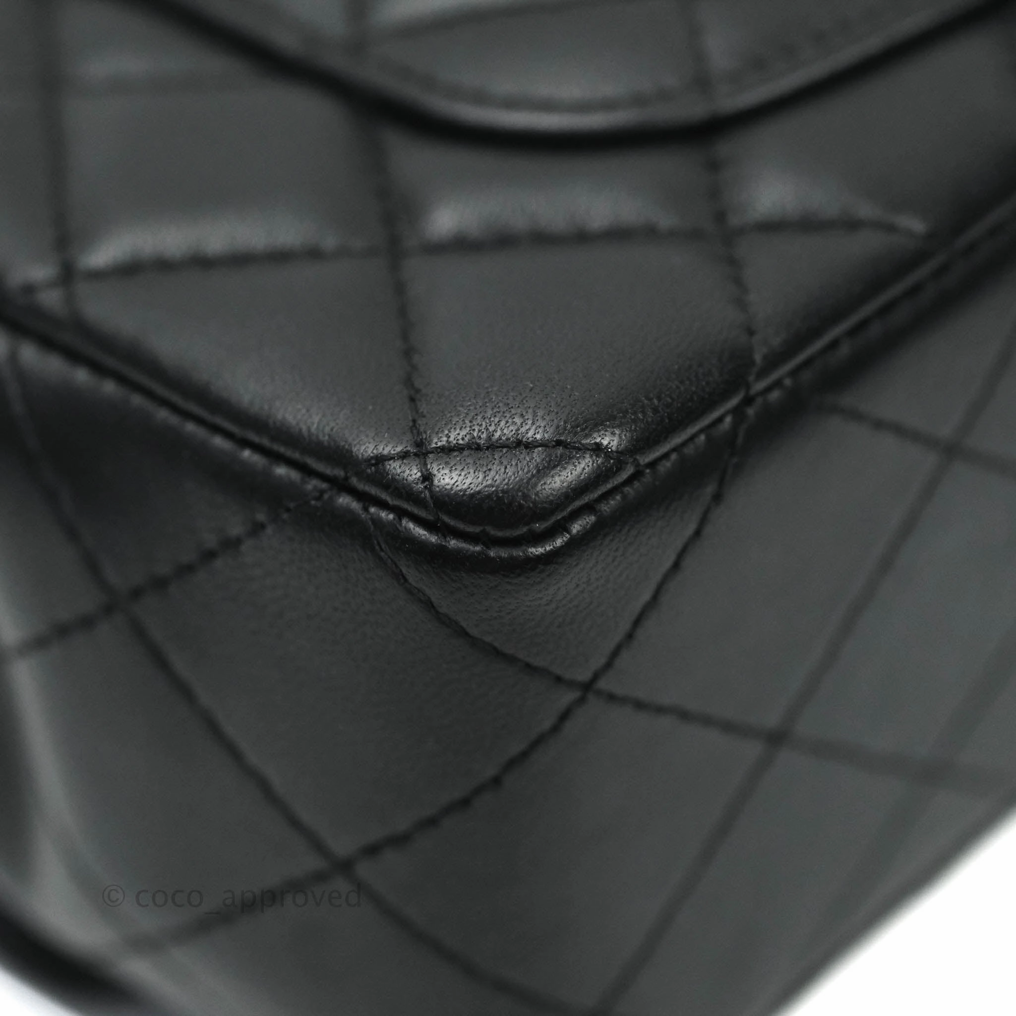 Chanel Quilted Mini Rectangular Flap Black Lambskin Aged Gold Hardware