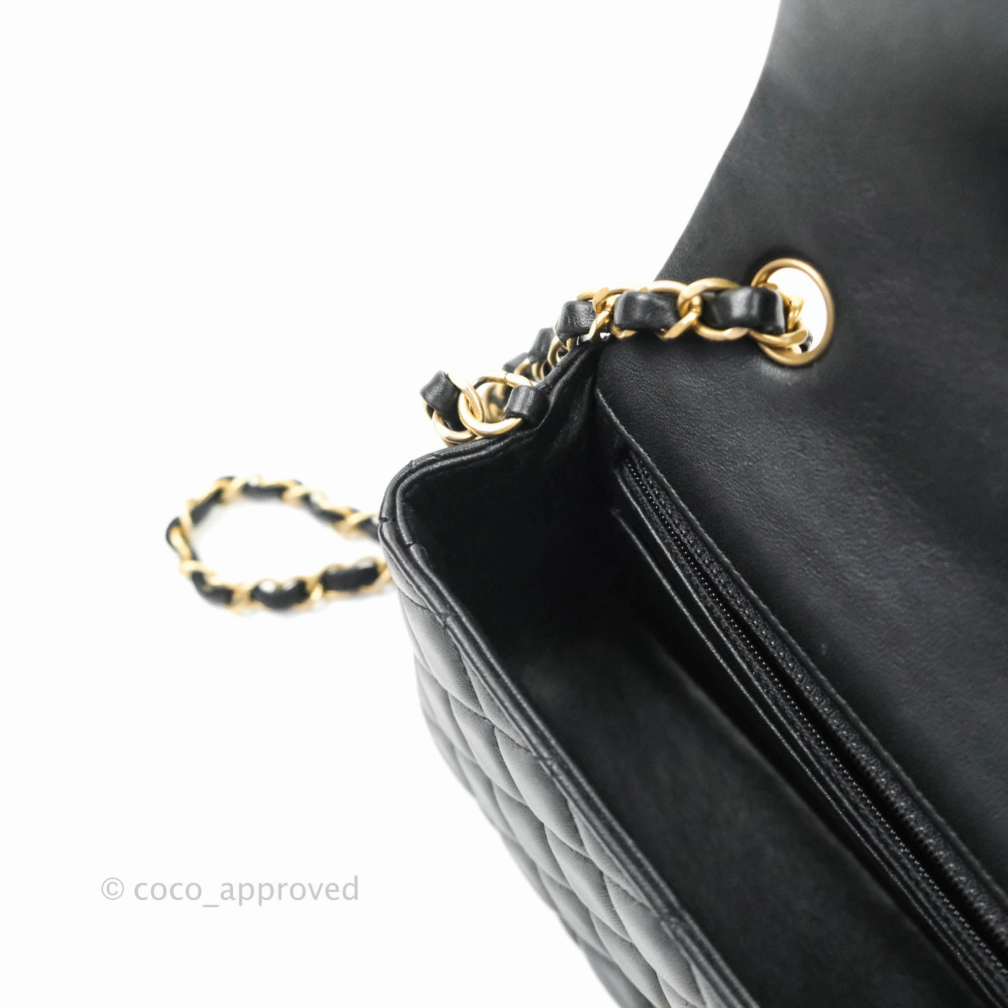 Chanel Quilted Mini Rectangular Flap Black Lambskin Aged Gold Hardware