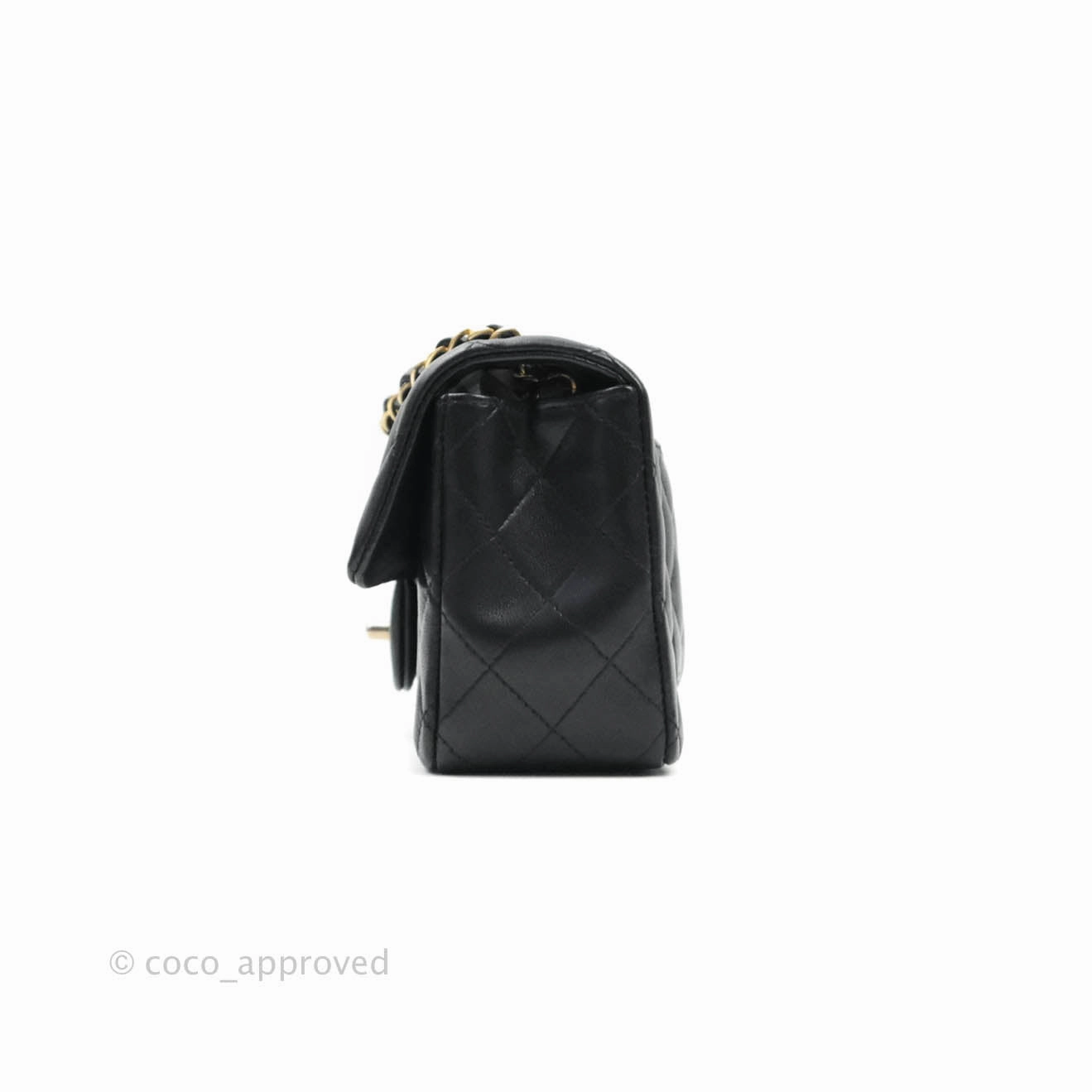 Chanel Quilted Mini Rectangular Flap Black Lambskin Aged Gold Hardware