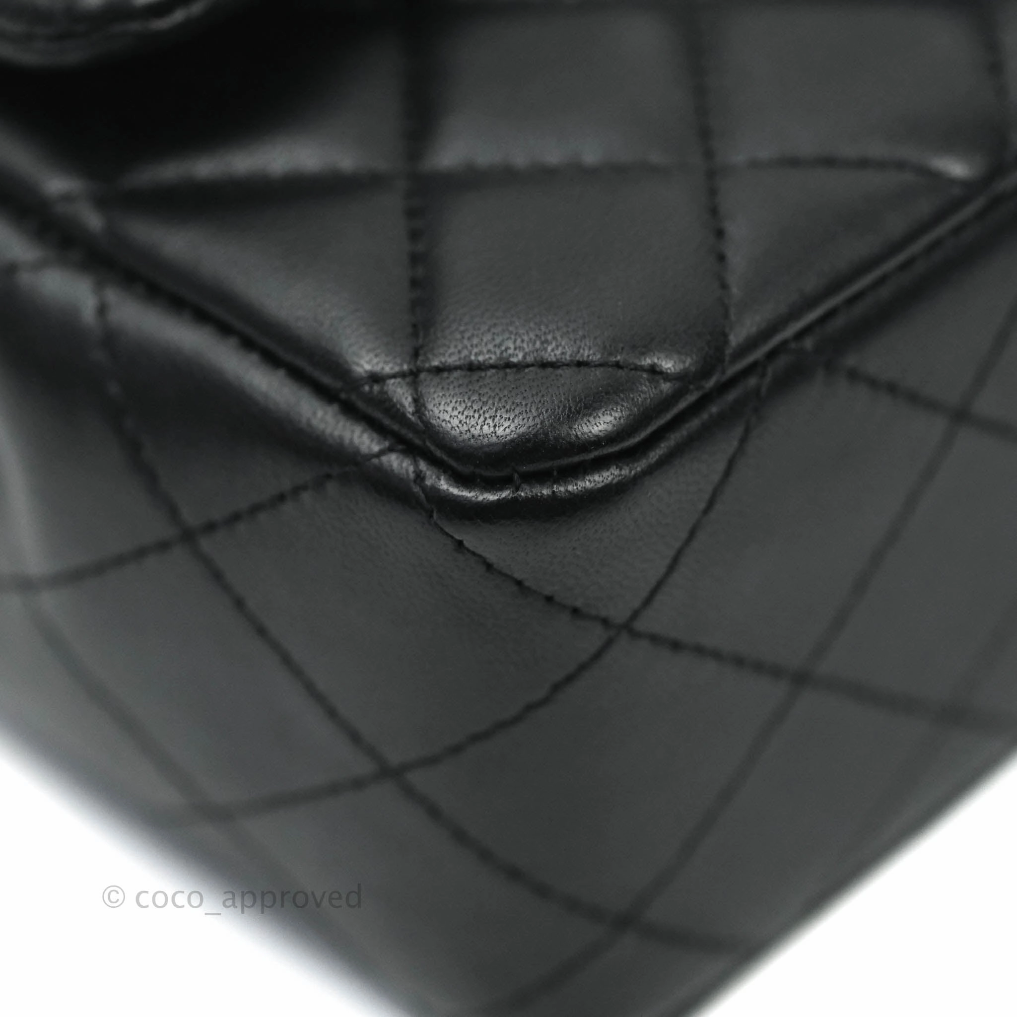 Chanel Quilted Mini Rectangular Flap Black Lambskin Aged Gold Hardware