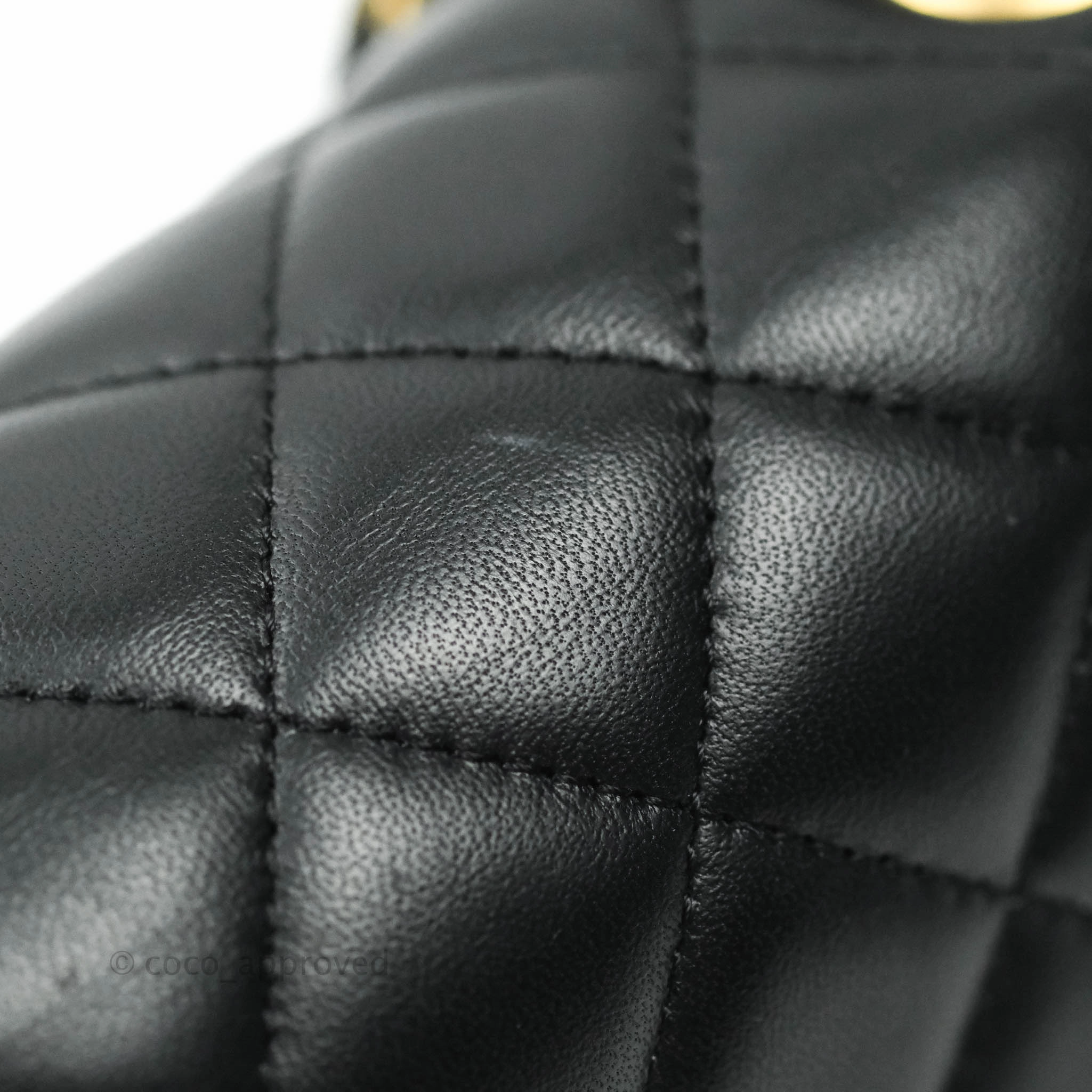 Chanel Quilted Mini Rectangular Flap Black Lambskin Aged Gold Hardware