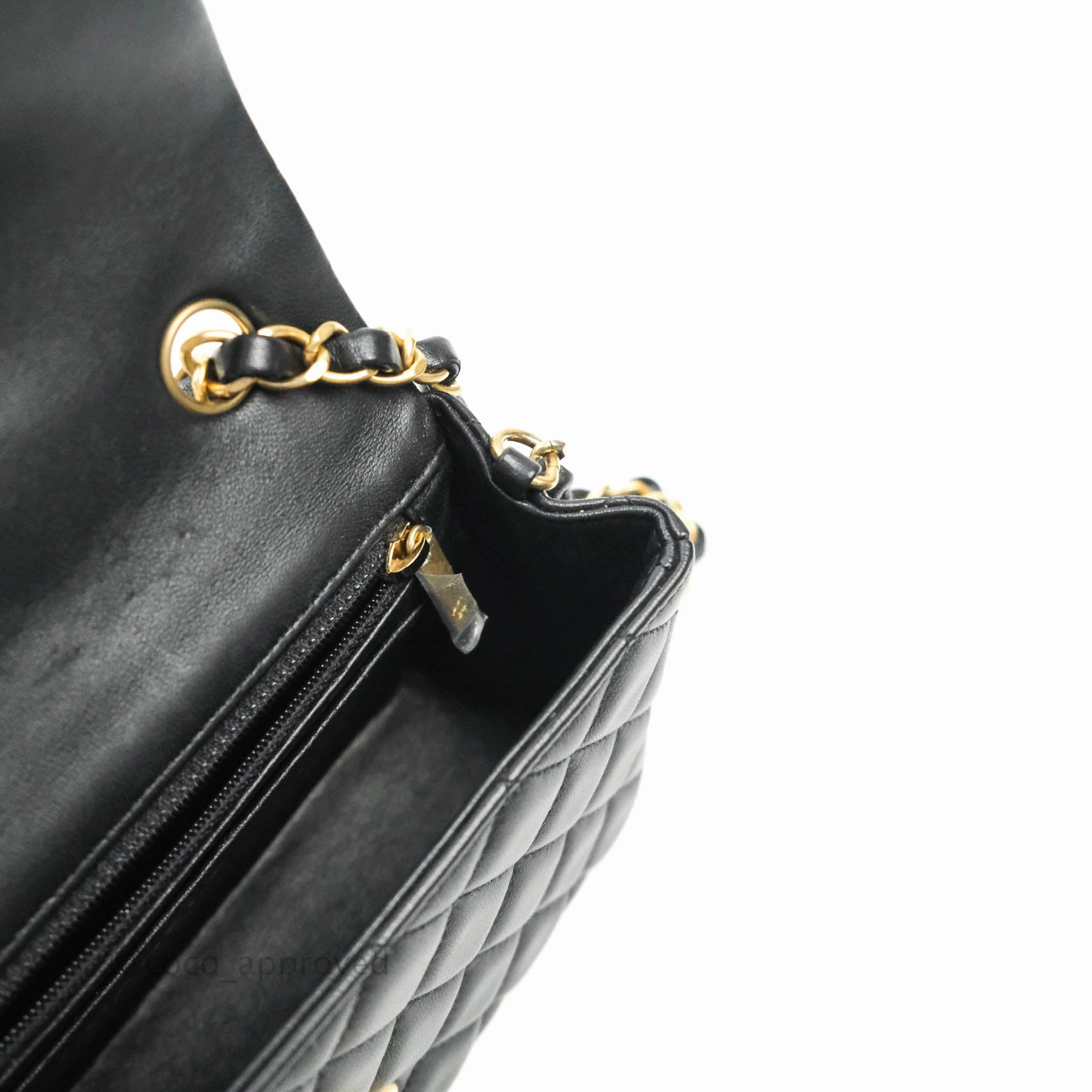 Chanel Quilted Mini Rectangular Flap Black Lambskin Aged Gold Hardware