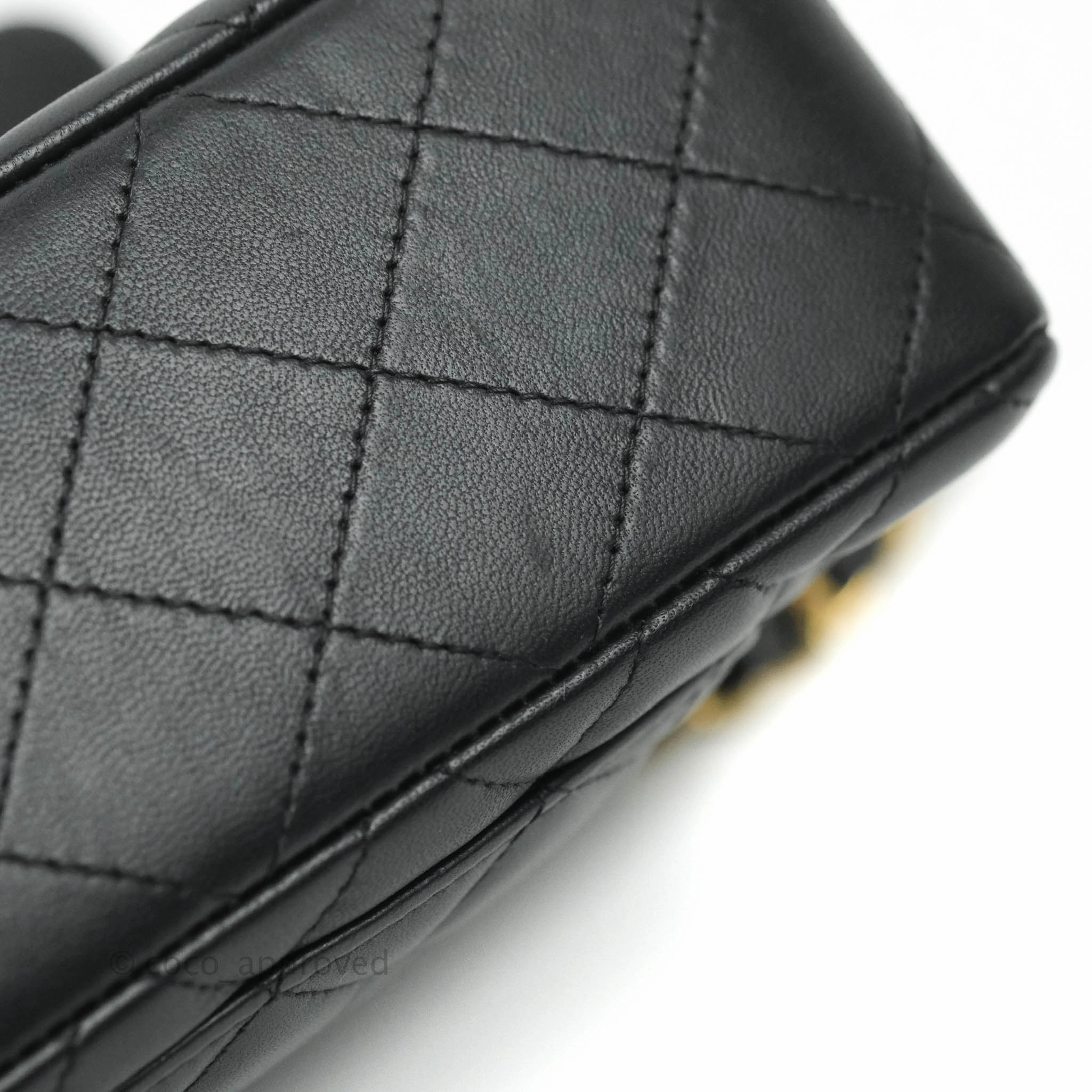 Chanel Quilted Mini Rectangular Flap Black Lambskin Aged Gold Hardware