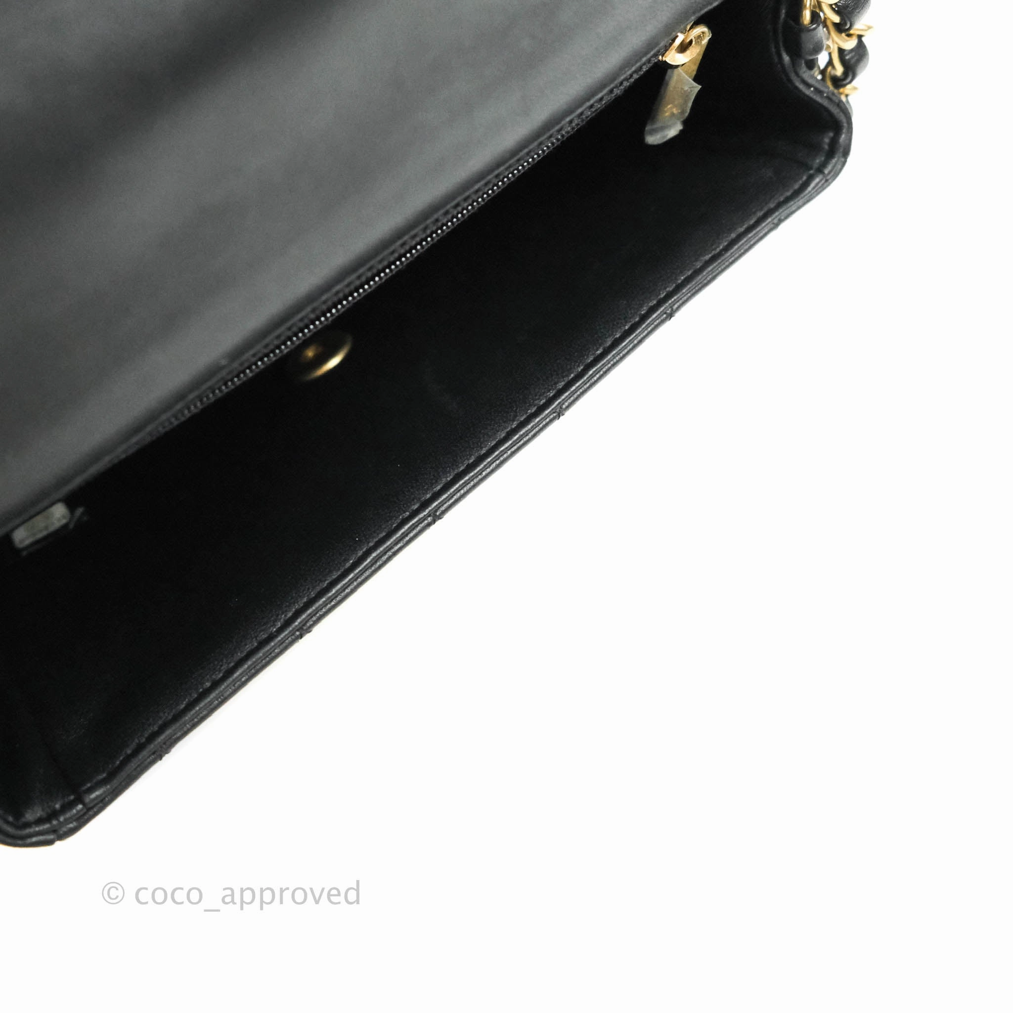 Chanel Quilted Mini Rectangular Flap Black Lambskin Aged Gold Hardware