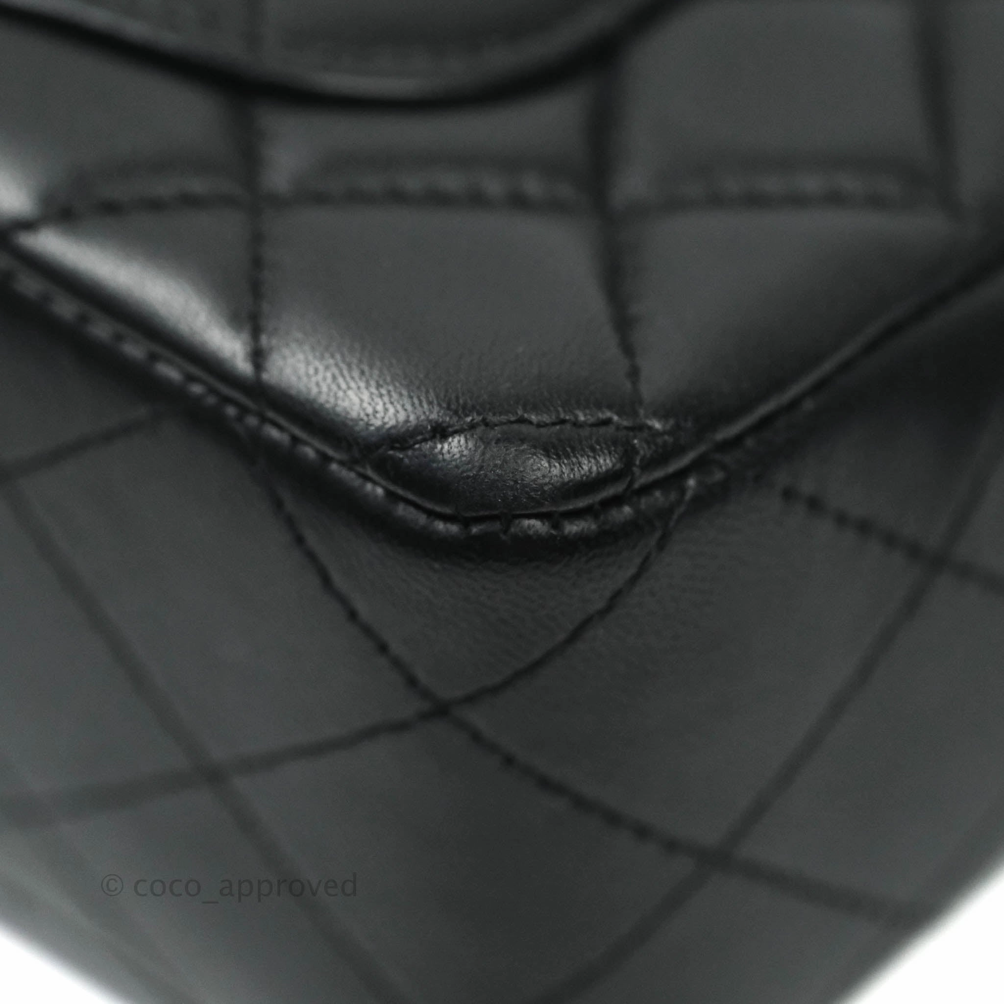 Chanel Quilted Mini Rectangular Flap Black Lambskin Aged Gold Hardware