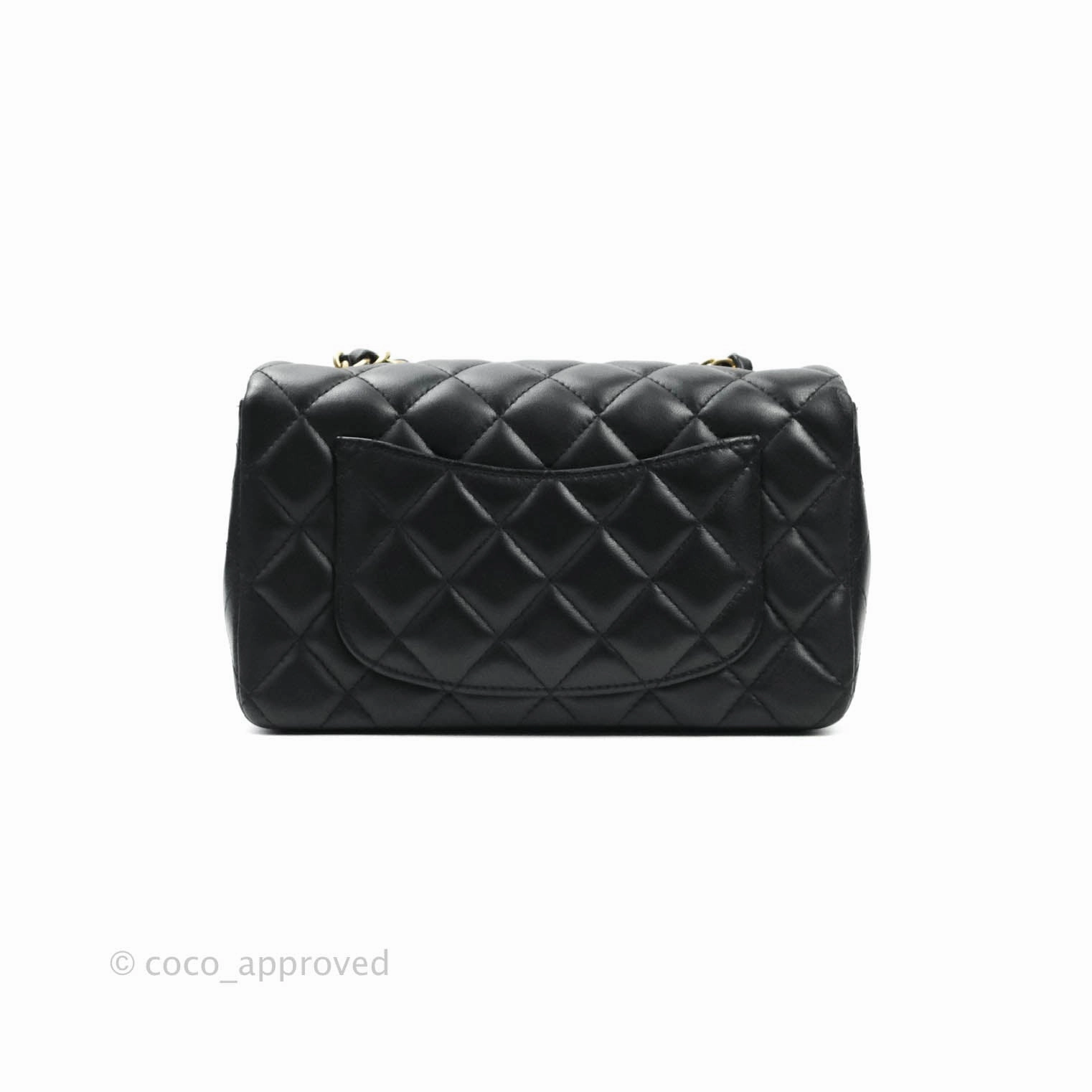 Chanel Quilted Mini Rectangular Flap Black Lambskin Aged Gold Hardware
