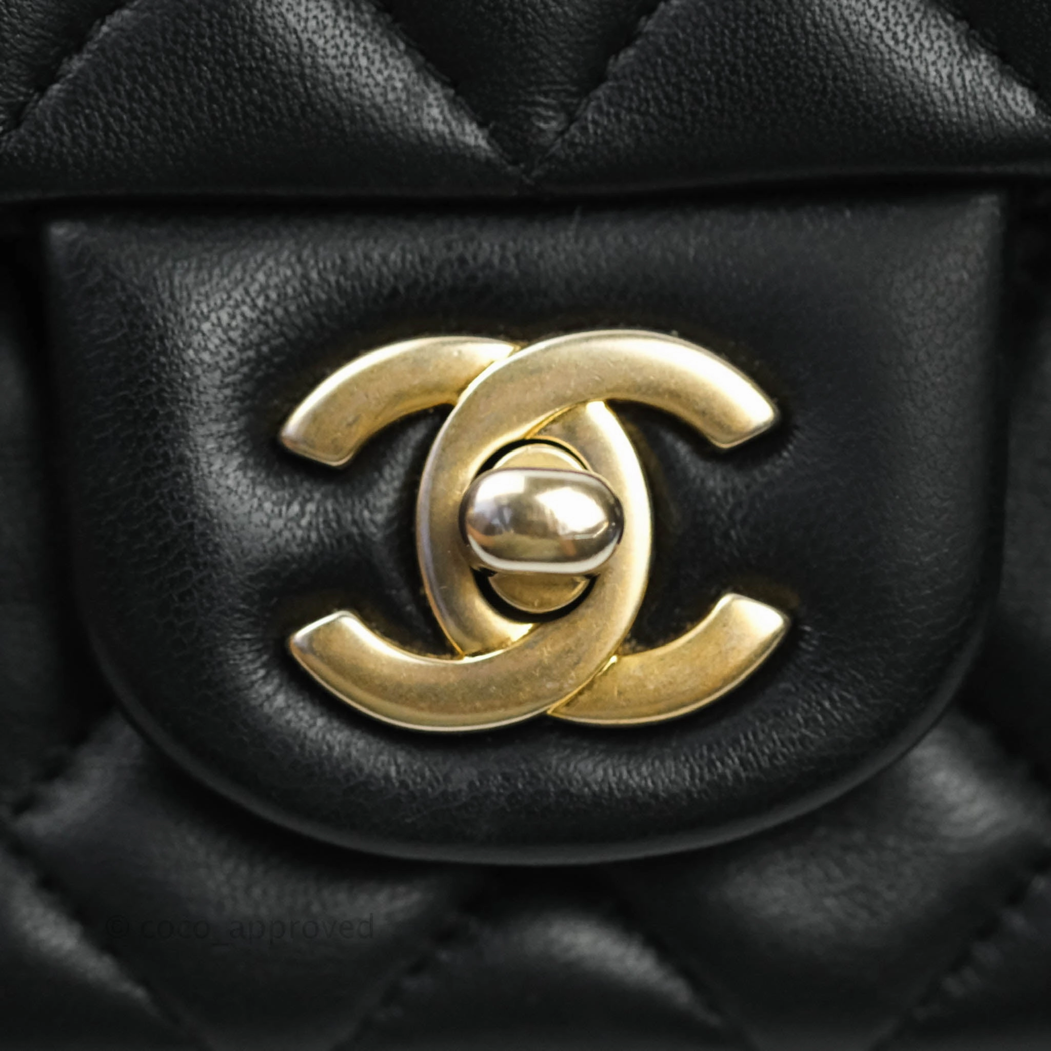 Chanel Quilted Mini Rectangular Flap Black Lambskin Aged Gold Hardware