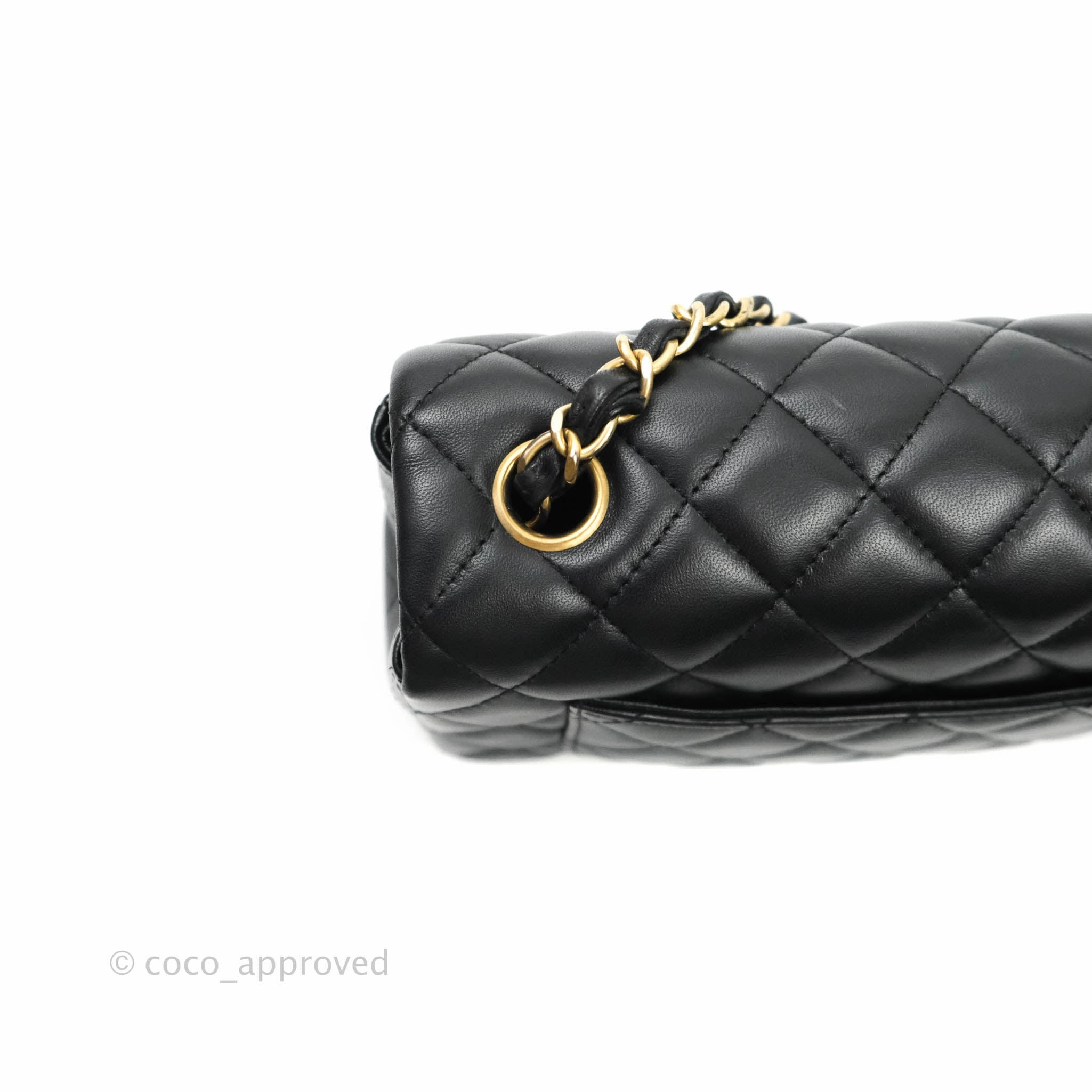 Chanel Quilted Mini Rectangular Flap Black Lambskin Aged Gold Hardware