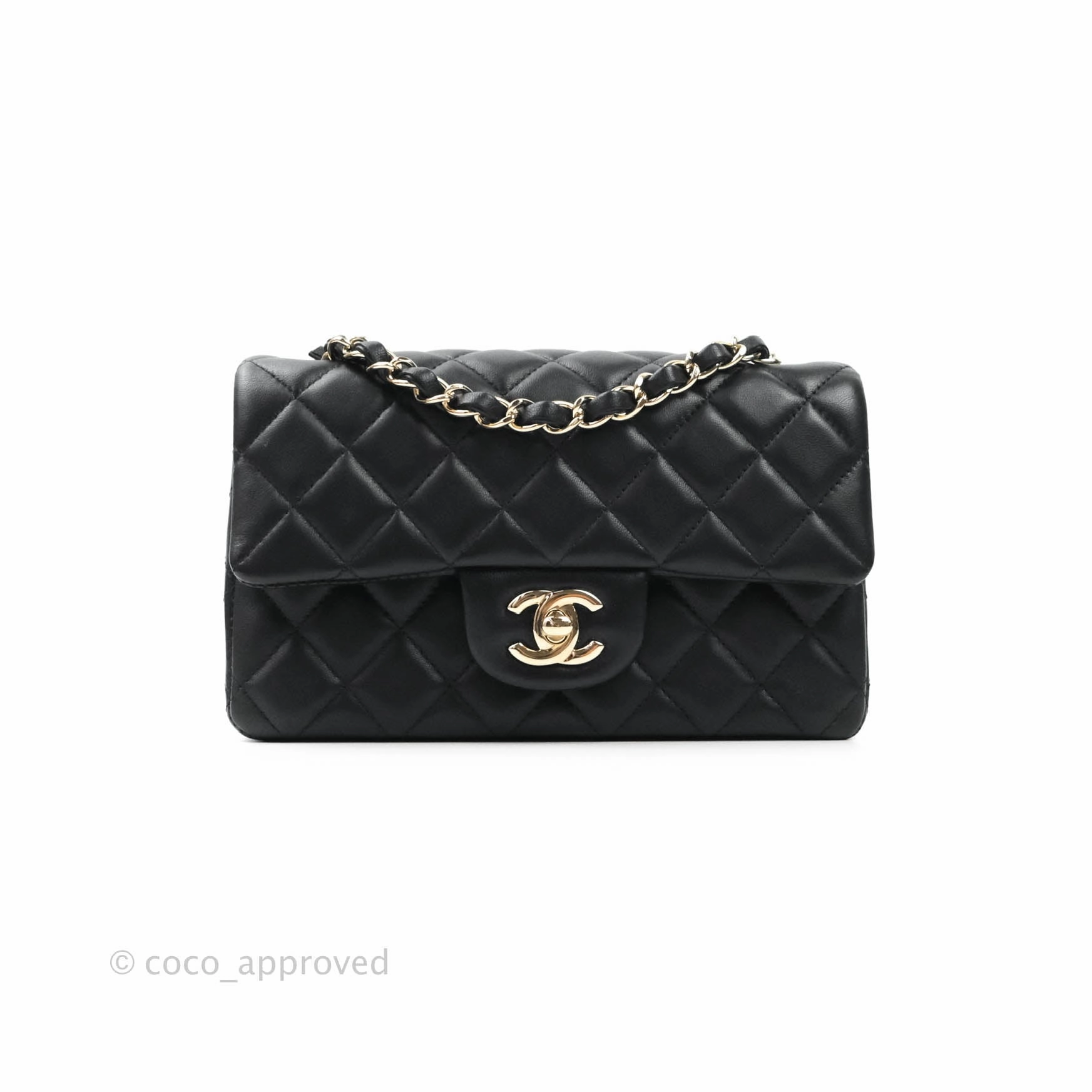 Chanel Quilted Mini Rectangular Flap Black Lambskin Gold Hardware