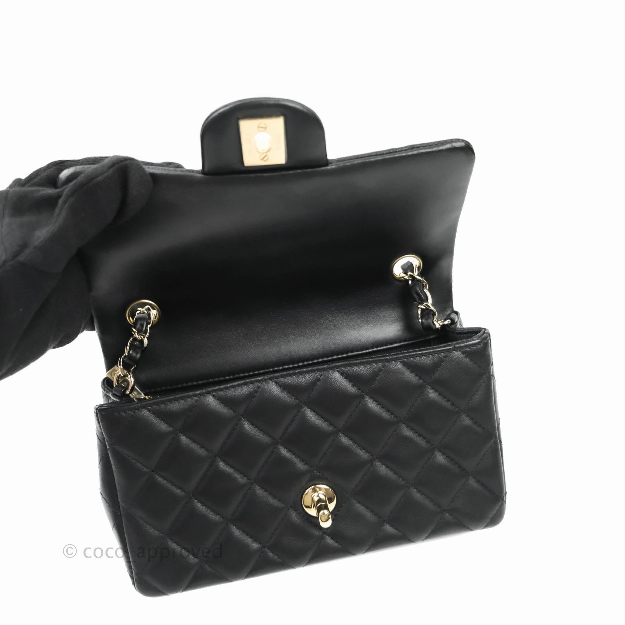 Chanel Quilted Mini Rectangular Flap Black Lambskin Gold Hardware