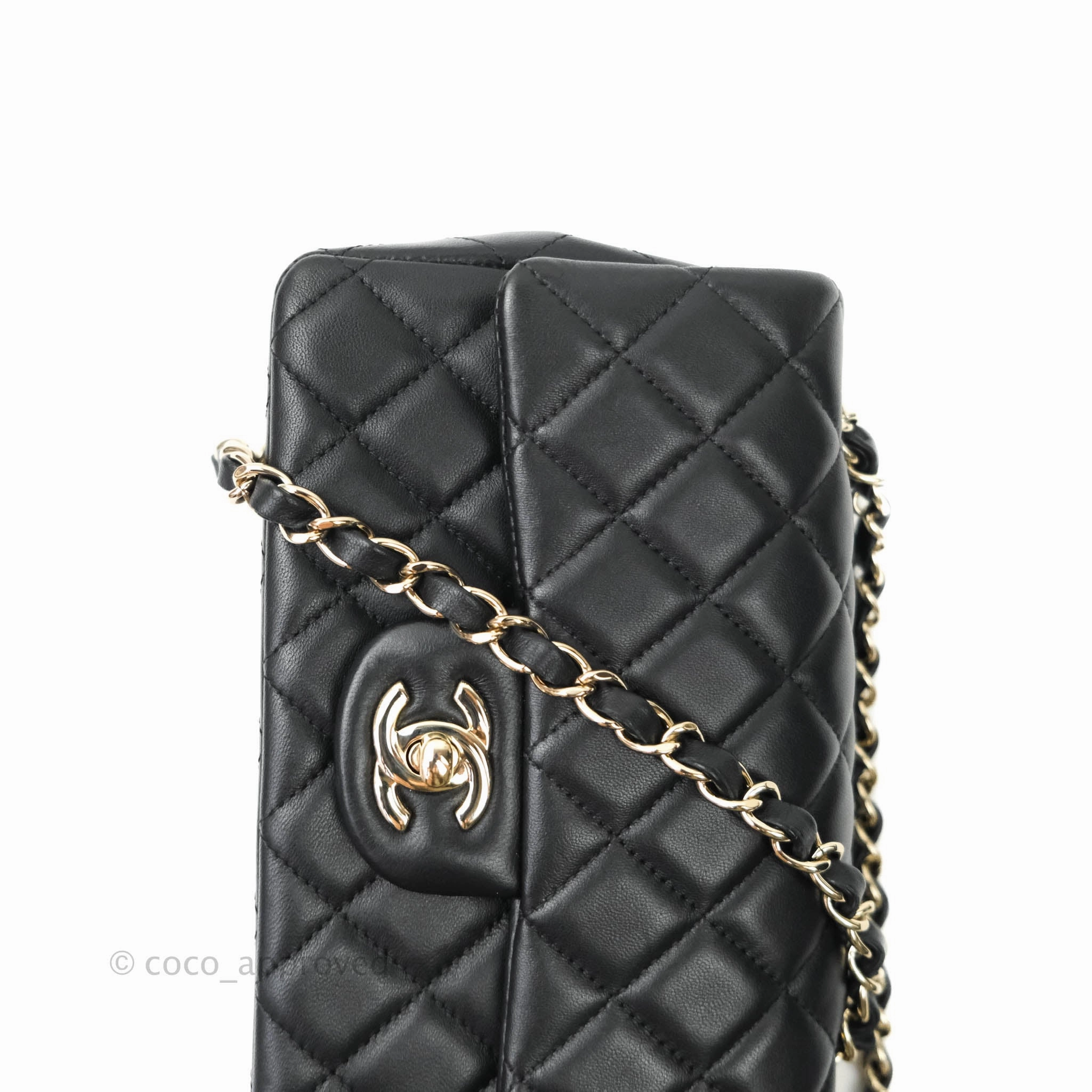 Chanel Quilted Mini Rectangular Flap Black Lambskin Gold Hardware