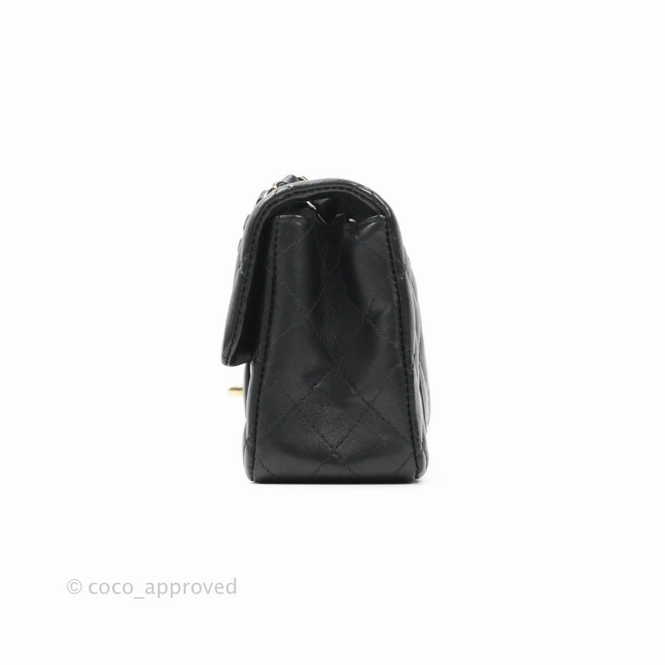 Chanel Quilted Mini Rectangular Flap Black Lambskin Gold Hardware
