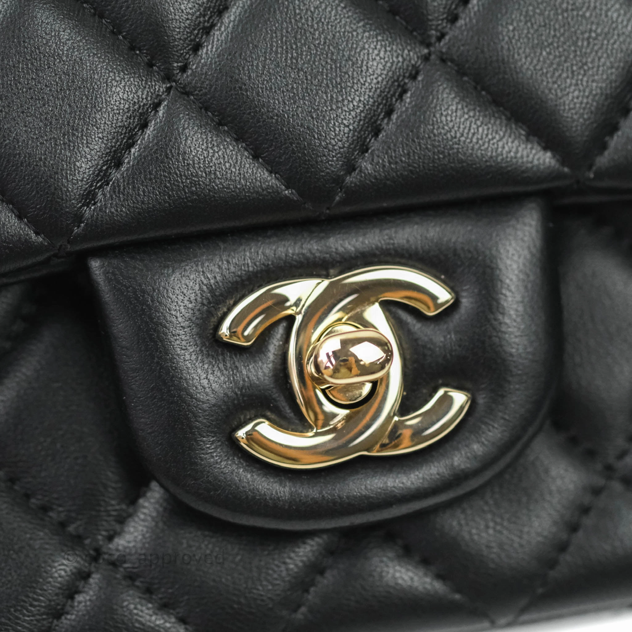Chanel Quilted Mini Rectangular Flap Black Lambskin Gold Hardware