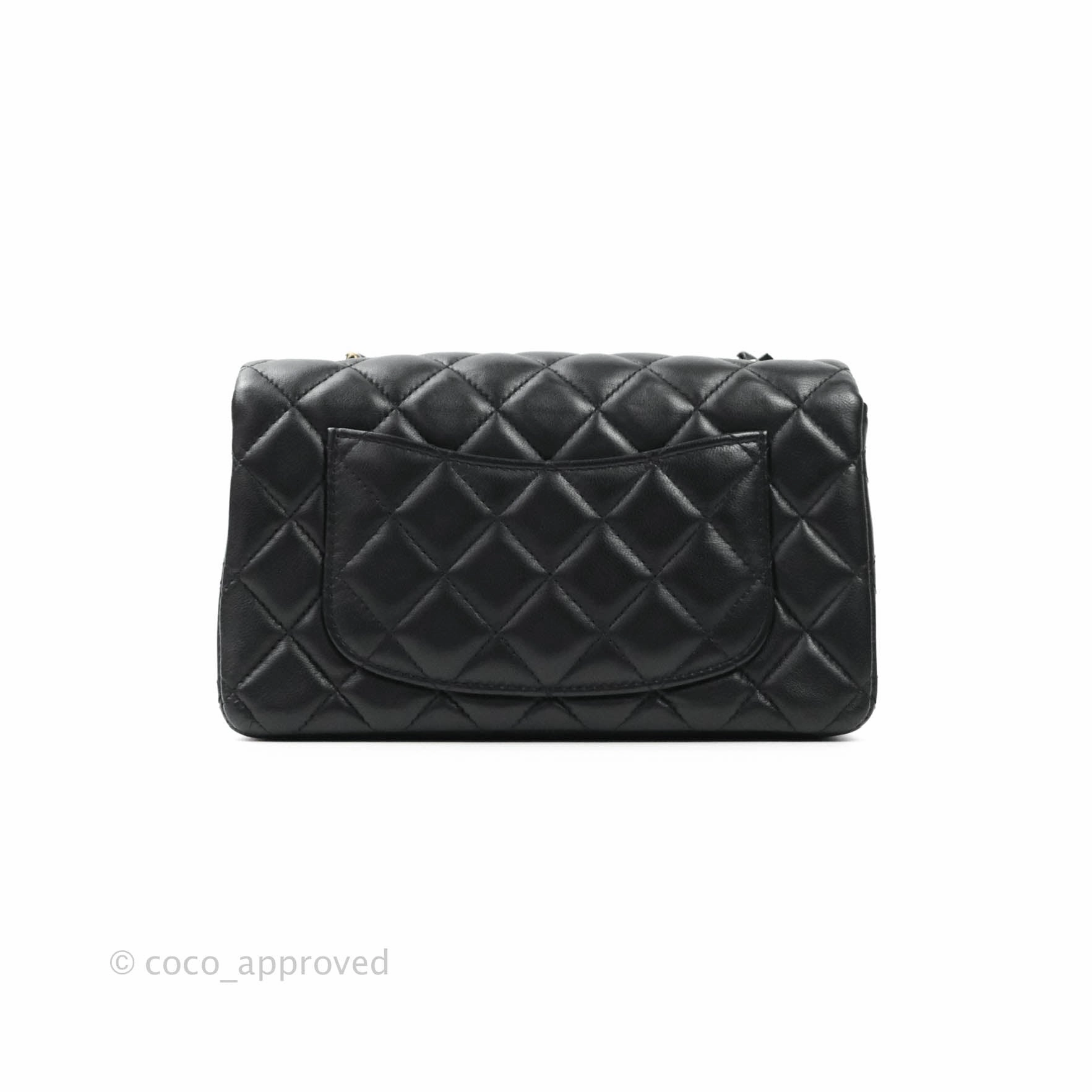Chanel Quilted Mini Rectangular Flap Black Lambskin Gold Hardware