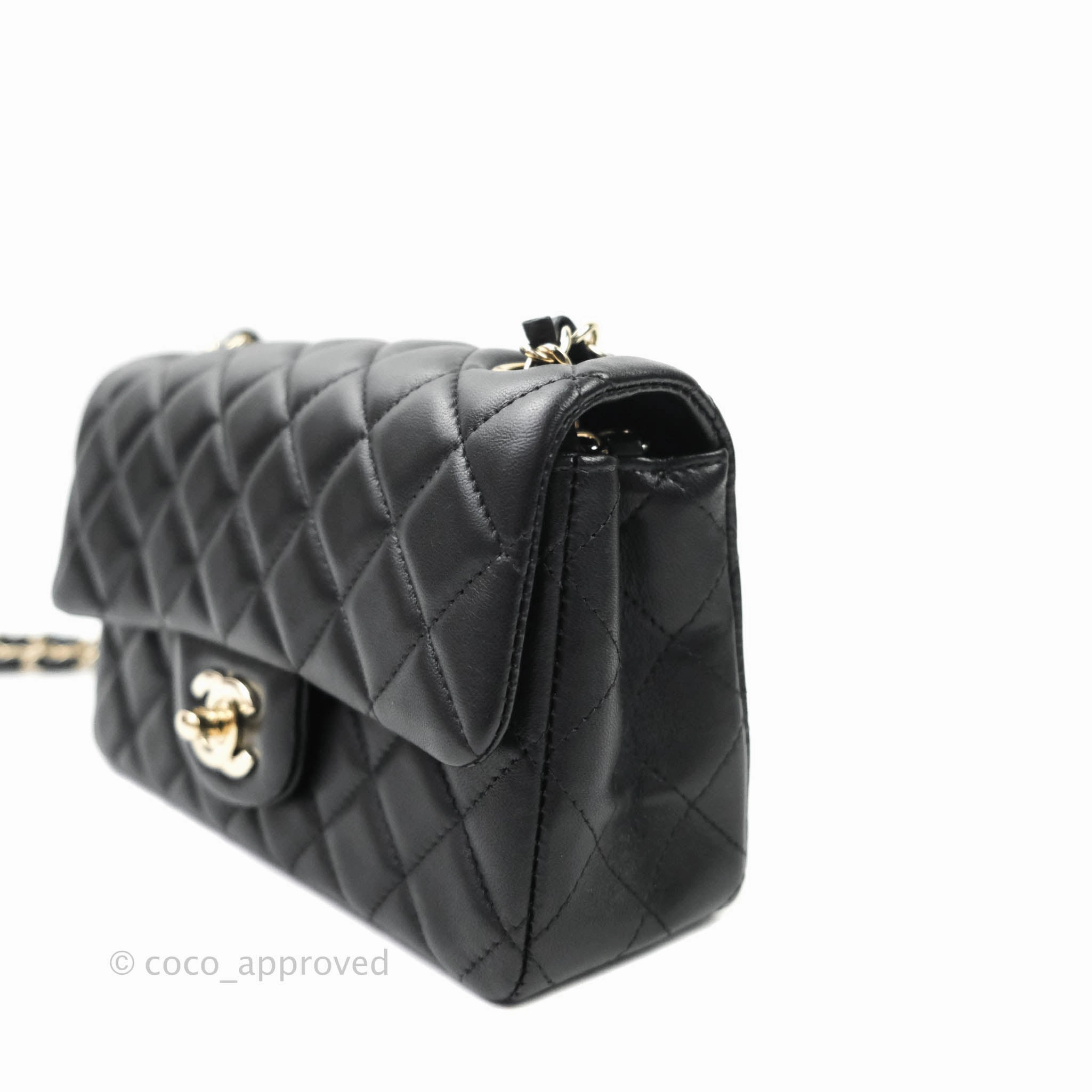 Chanel Quilted Mini Rectangular Flap Black Lambskin Gold Hardware