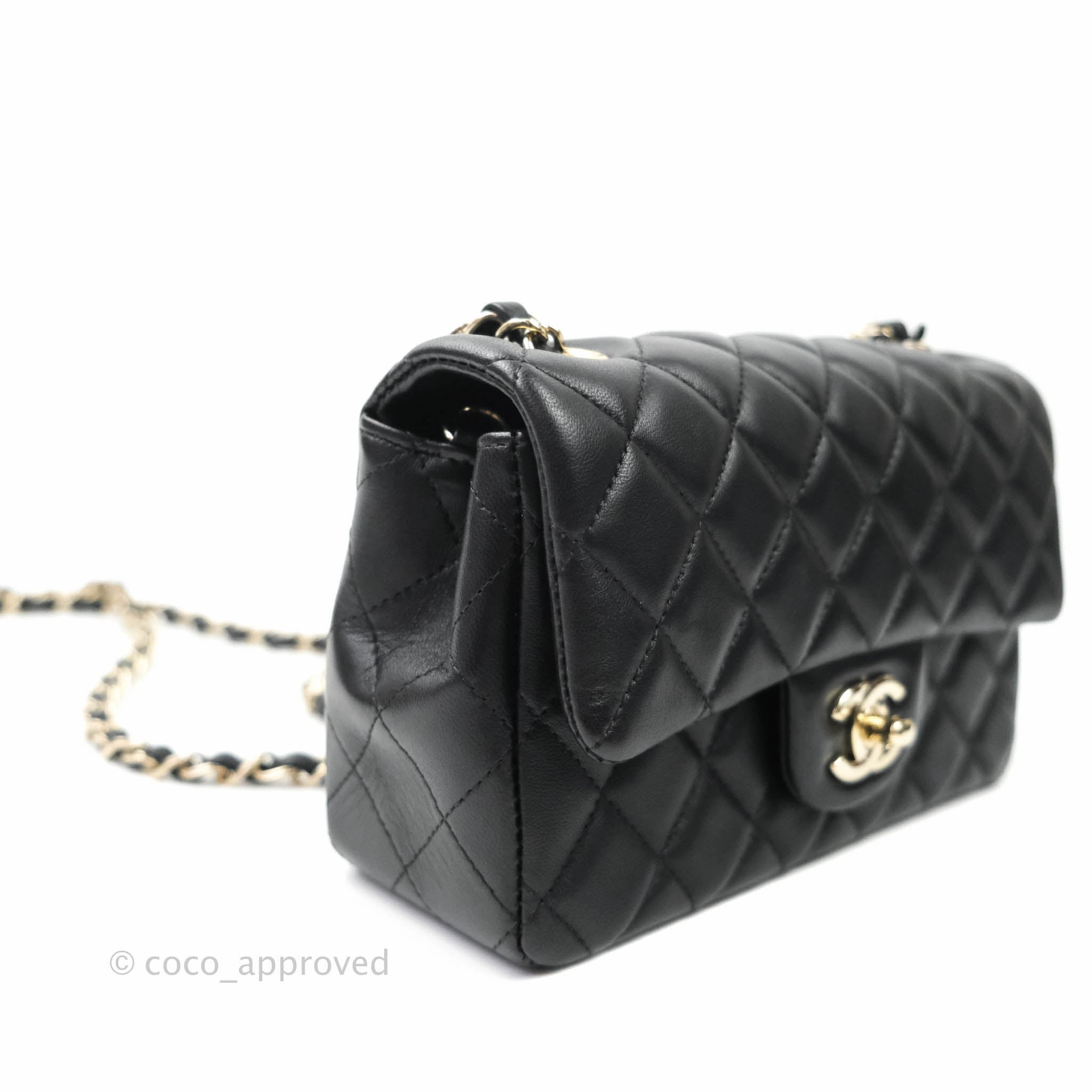 Chanel Quilted Mini Rectangular Flap Black Lambskin Gold Hardware