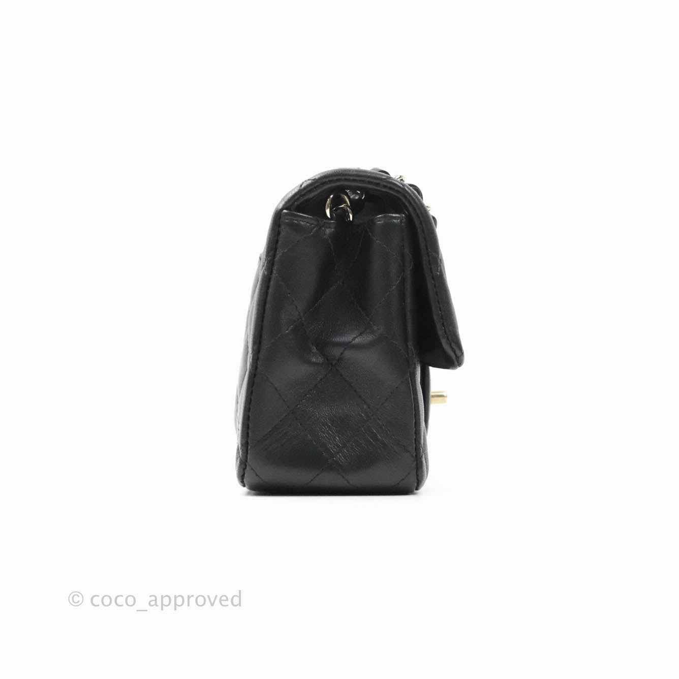 Chanel Quilted Mini Rectangular Flap Black Lambskin Gold Hardware
