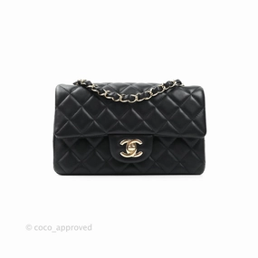 Chanel Quilted Mini Rectangular Flap Black Lambskin Gold Hardware