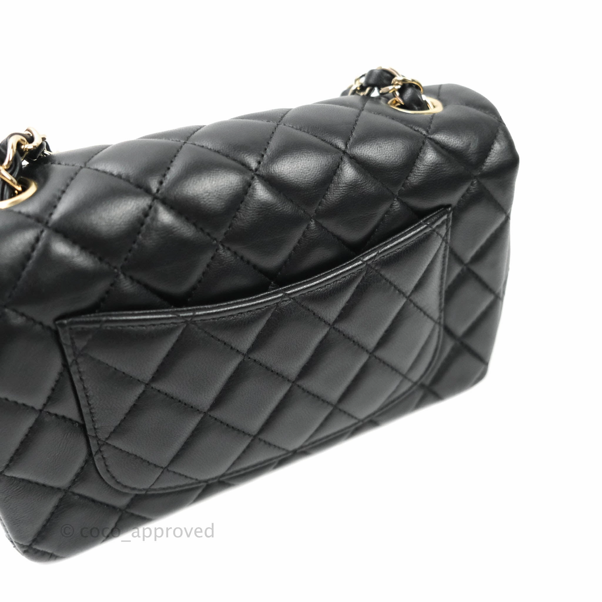Chanel Quilted Mini Rectangular Flap Black Lambskin Gold Hardware