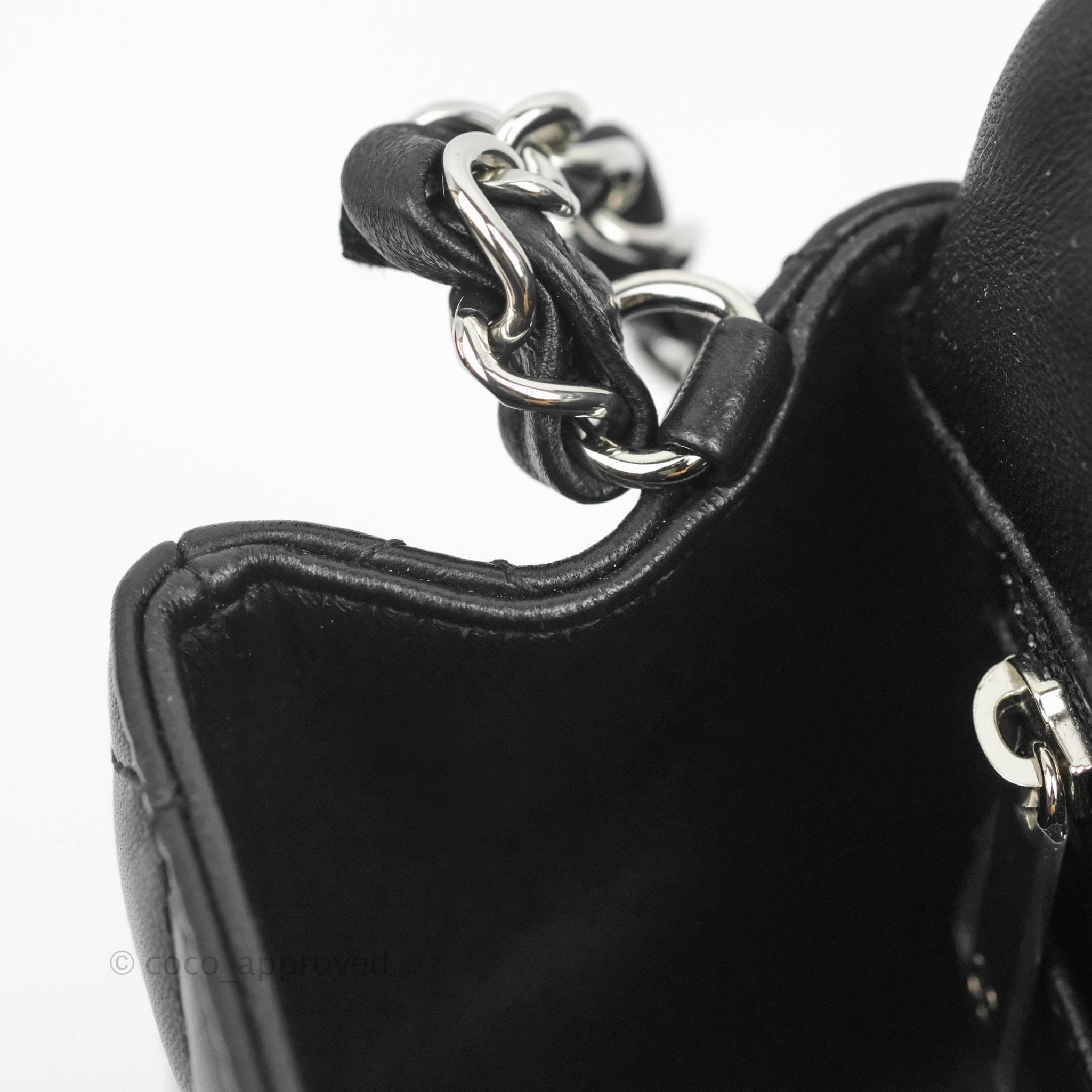 Chanel Quilted Mini Rectangular Flap Black Lambskin Silver Hardware