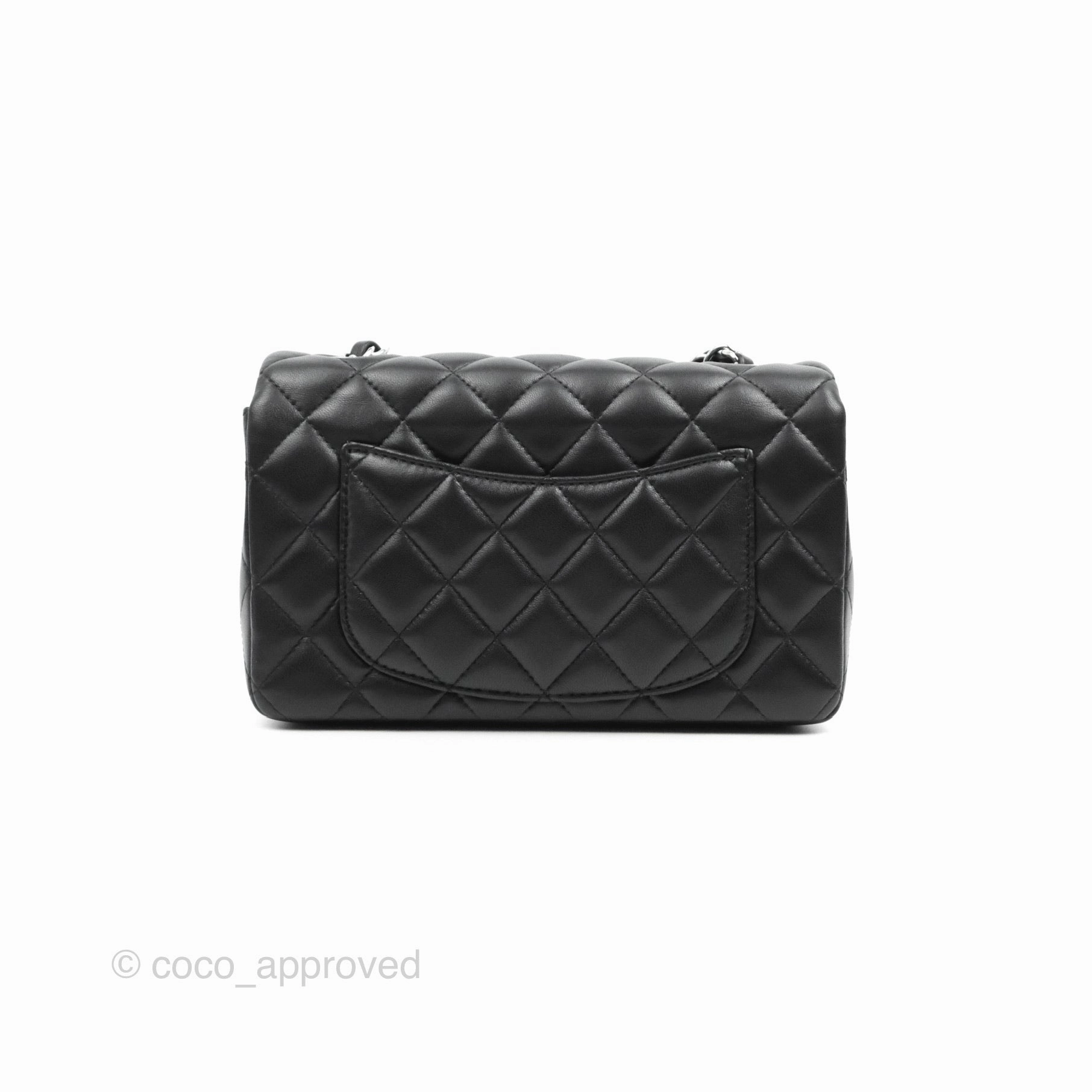 Chanel Quilted Mini Rectangular Flap Black Lambskin Silver Hardware