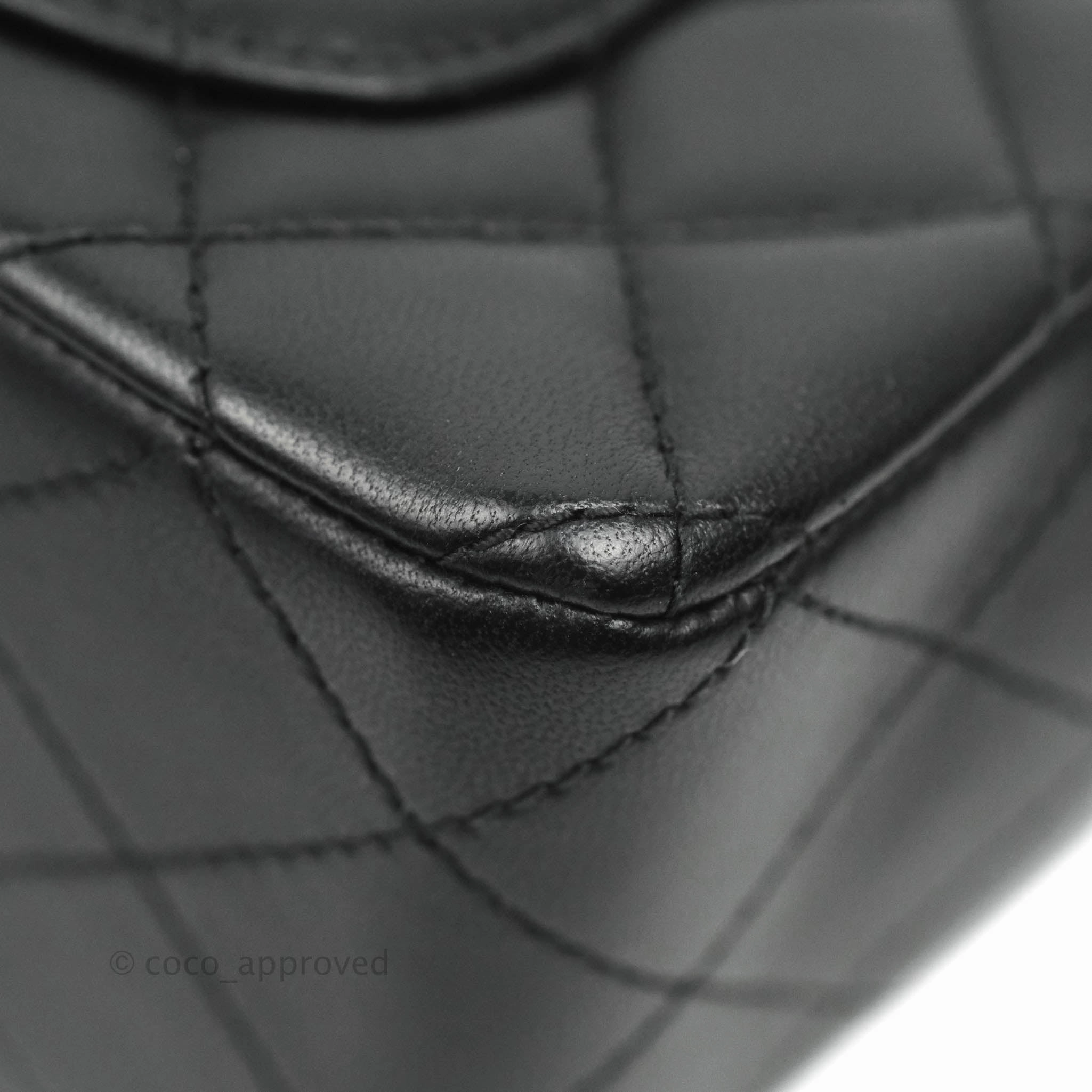 Chanel Quilted Mini Rectangular Flap Black Lambskin Silver Hardware