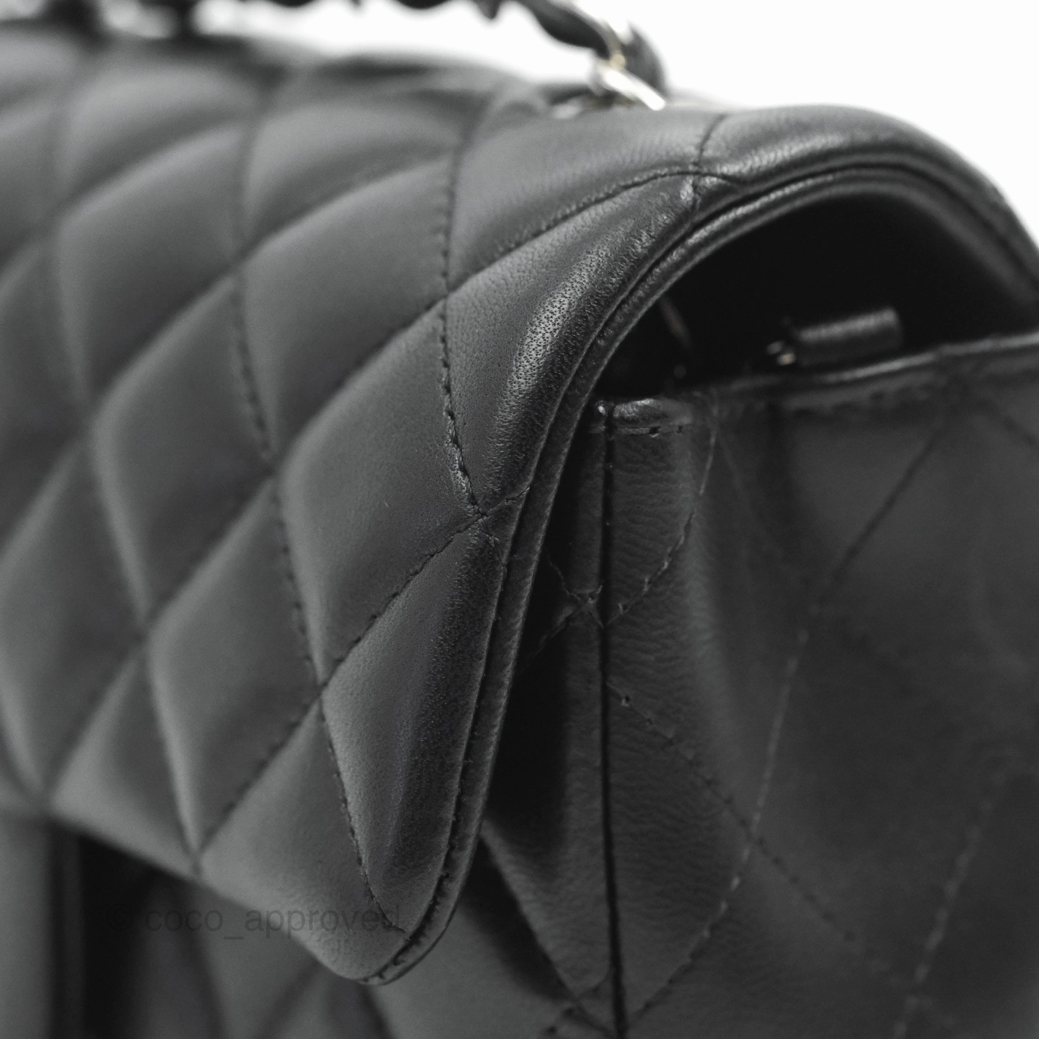 Chanel Quilted Mini Rectangular Flap Black Lambskin Silver Hardware