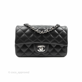 Chanel Quilted Mini Rectangular Flap Black Lambskin Silver Hardware