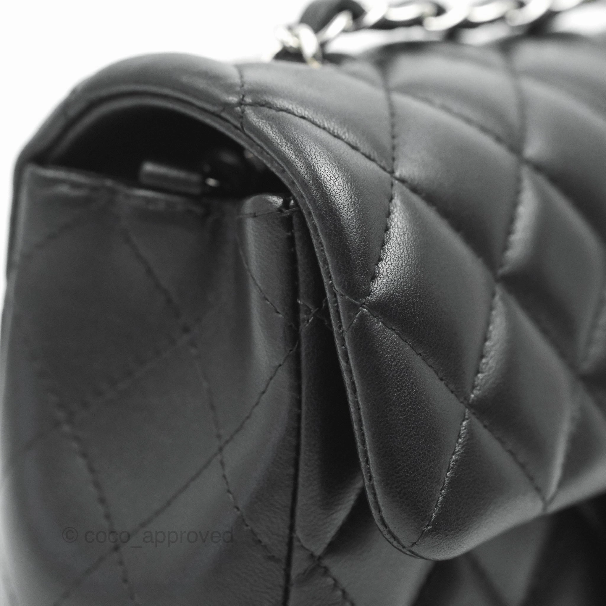 Chanel Quilted Mini Rectangular Flap Black Lambskin Silver Hardware