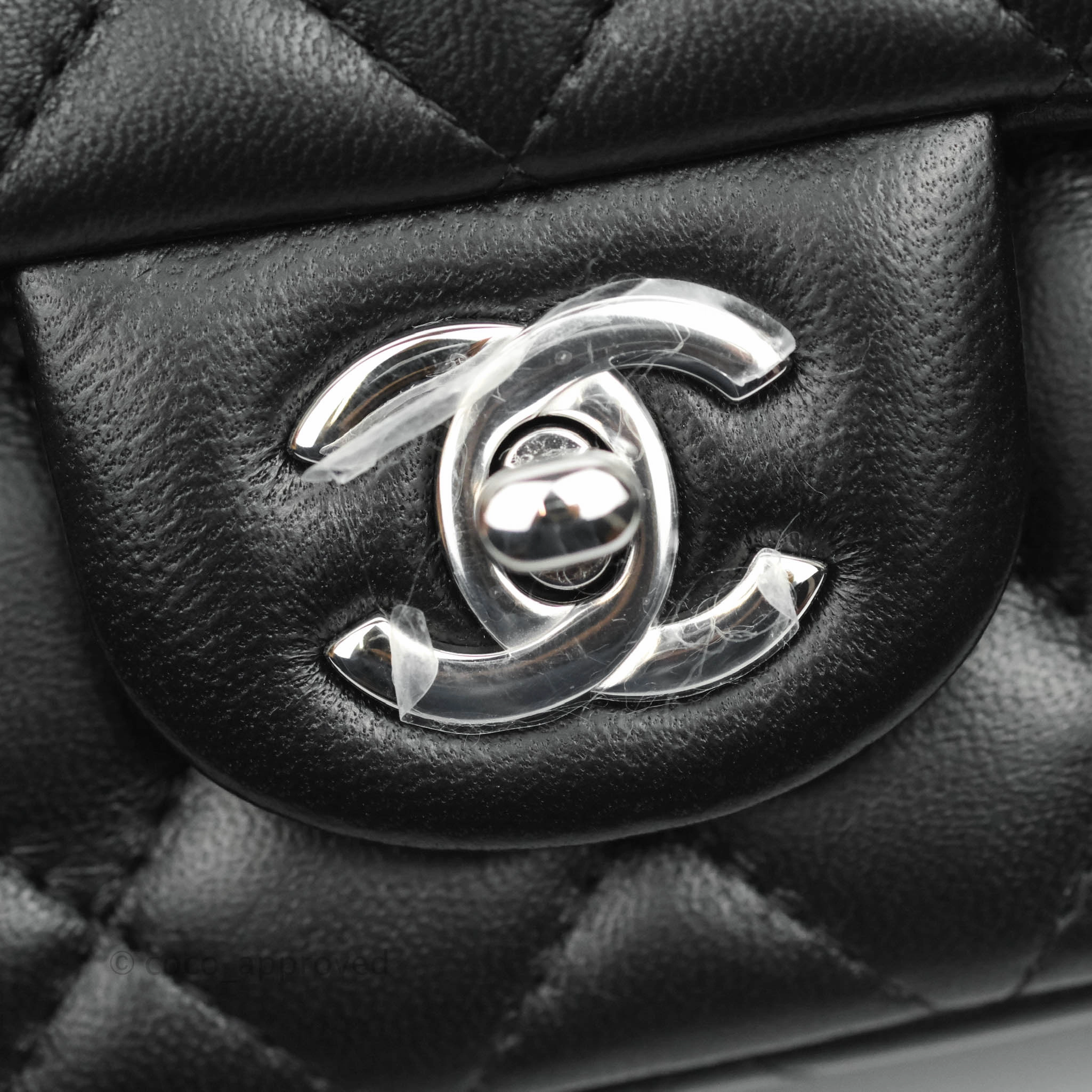 Chanel Quilted Mini Rectangular Flap Black Lambskin Silver Hardware