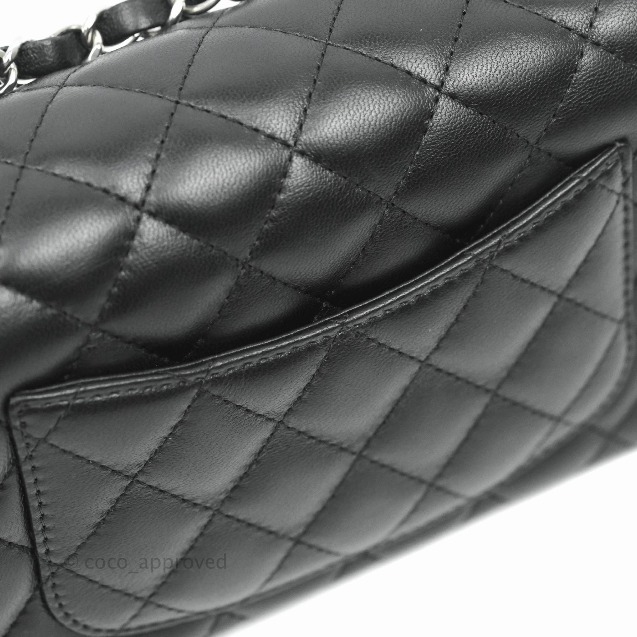 Chanel Quilted Mini Rectangular Flap Black Lambskin Silver Hardware