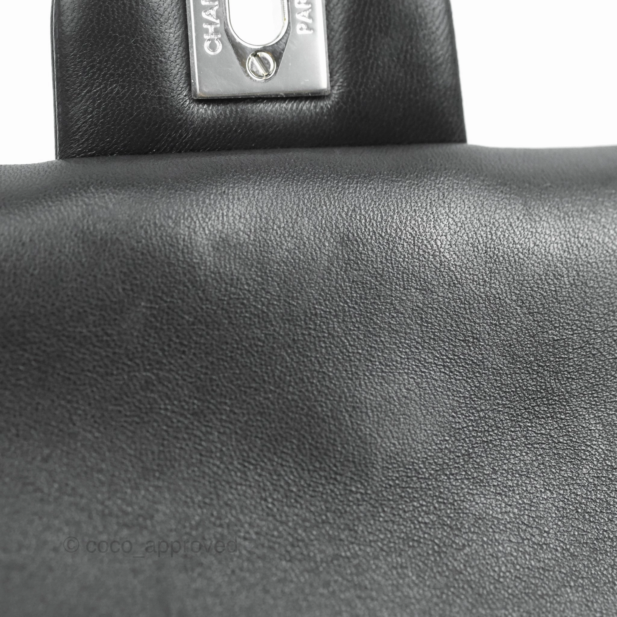 Chanel Quilted Mini Rectangular Flap Black Lambskin Silver Hardware