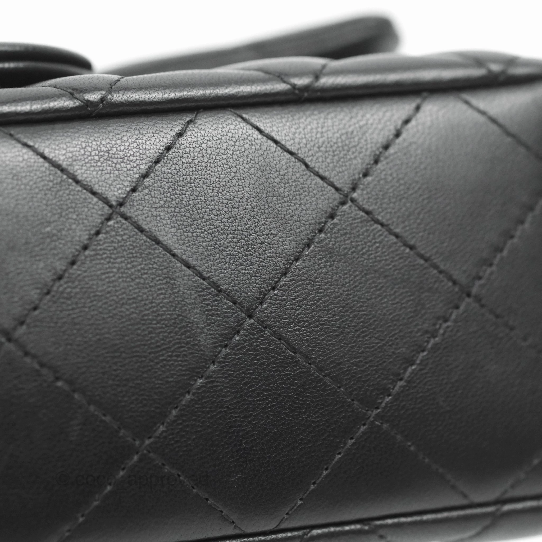 Chanel Quilted Mini Rectangular Flap Black Lambskin Silver Hardware