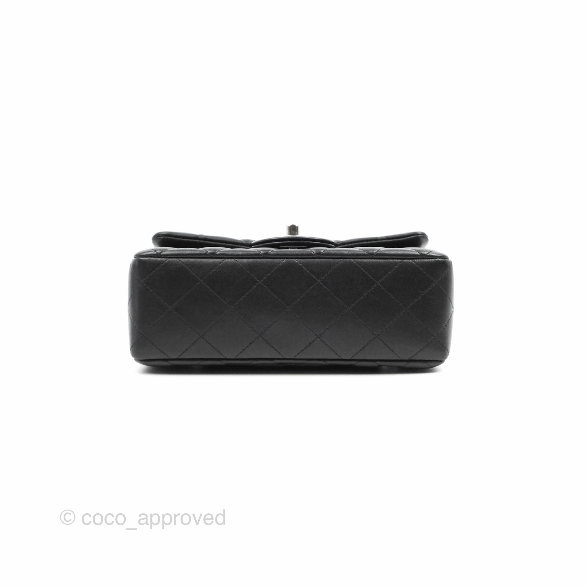 Chanel Quilted Mini Rectangular Flap Black Lambskin Silver Hardware