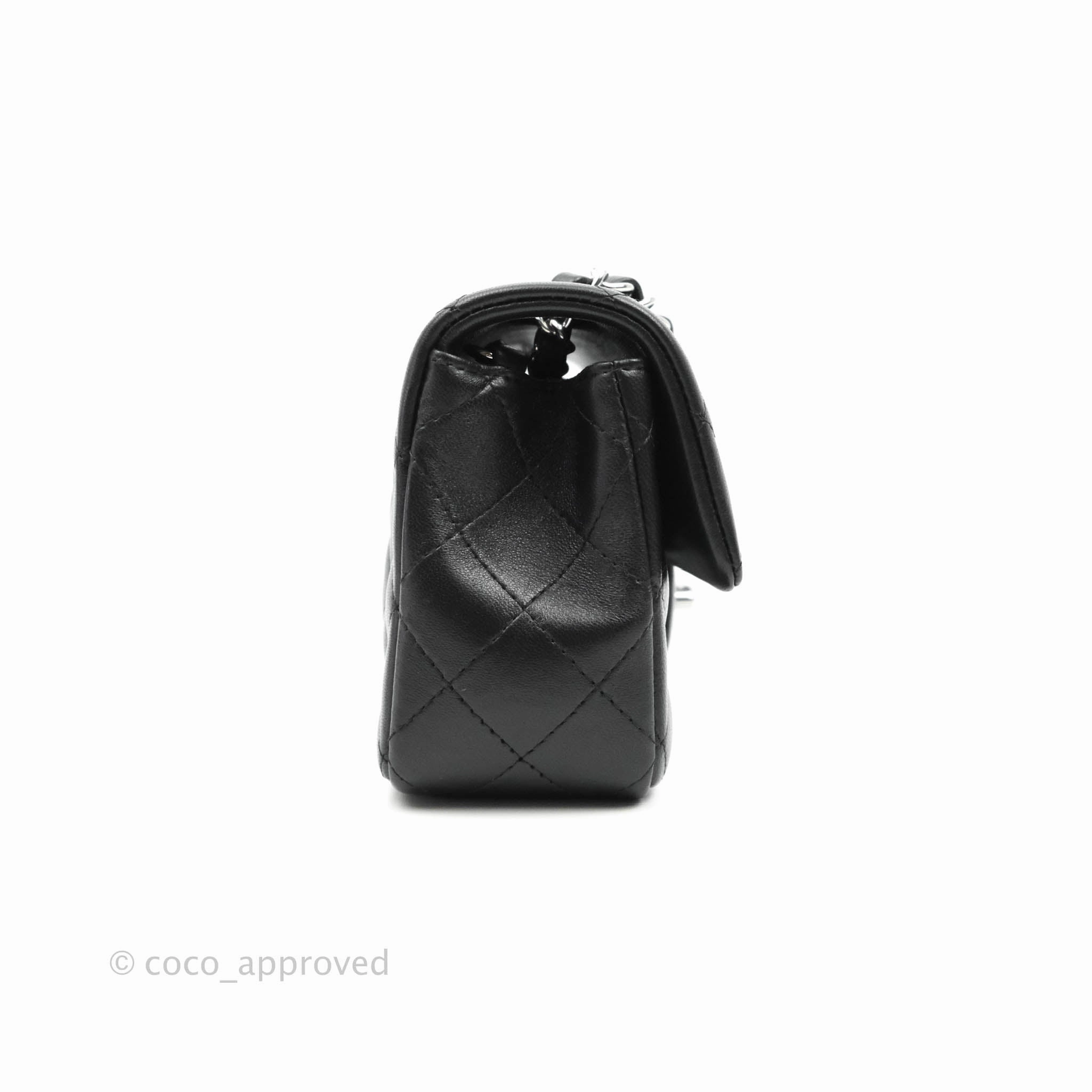 Chanel Quilted Mini Rectangular Flap Black Lambskin Silver Hardware