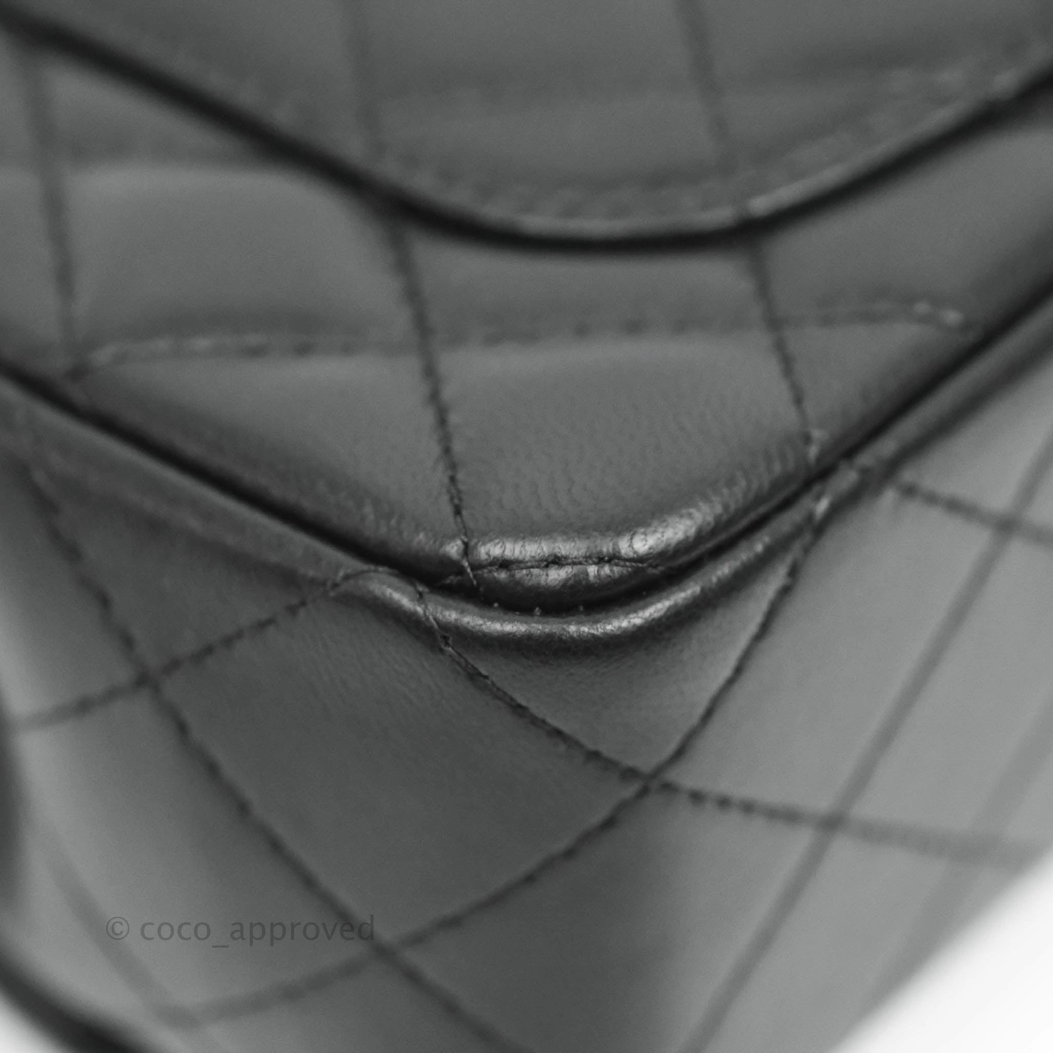 Chanel Quilted Mini Rectangular Flap Black Lambskin Silver Hardware