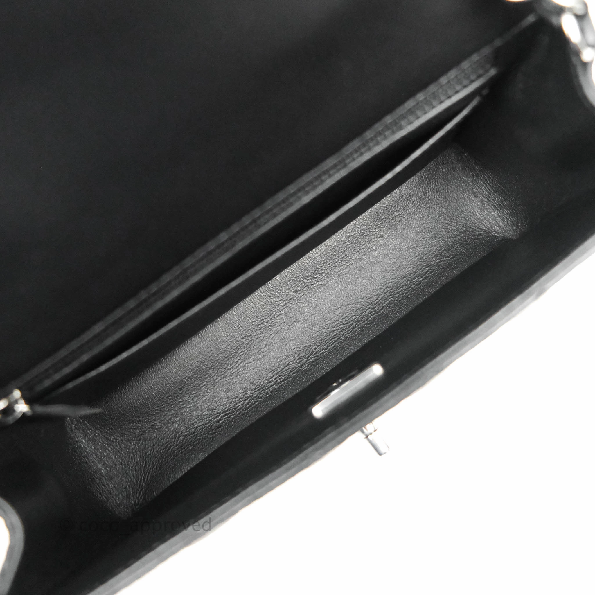 Chanel Quilted Mini Rectangular Flap Black Lambskin Silver Hardware