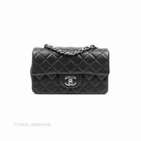 Chanel Quilted Mini Rectangular Flap Black Lambskin Silver Hardware