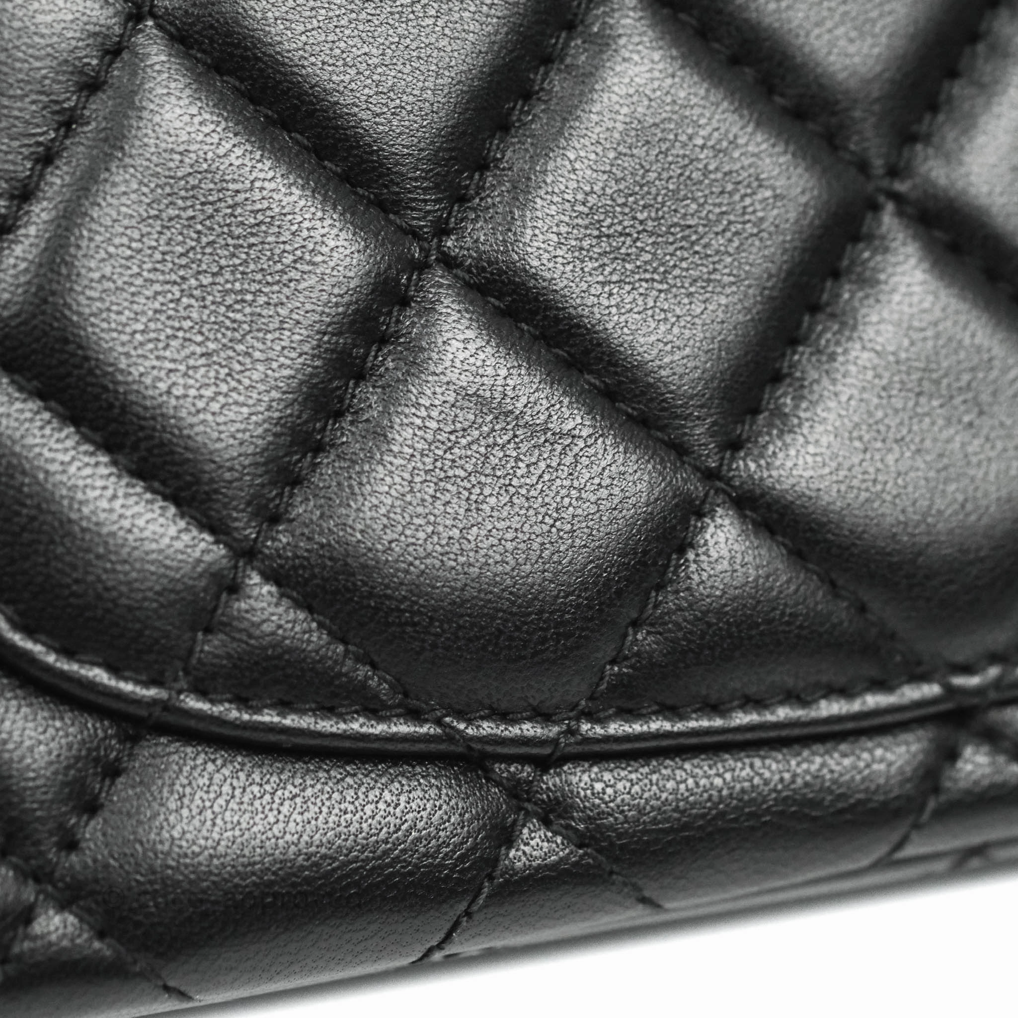 Chanel Quilted Mini Rectangular Flap Black Lambskin Silver Hardware